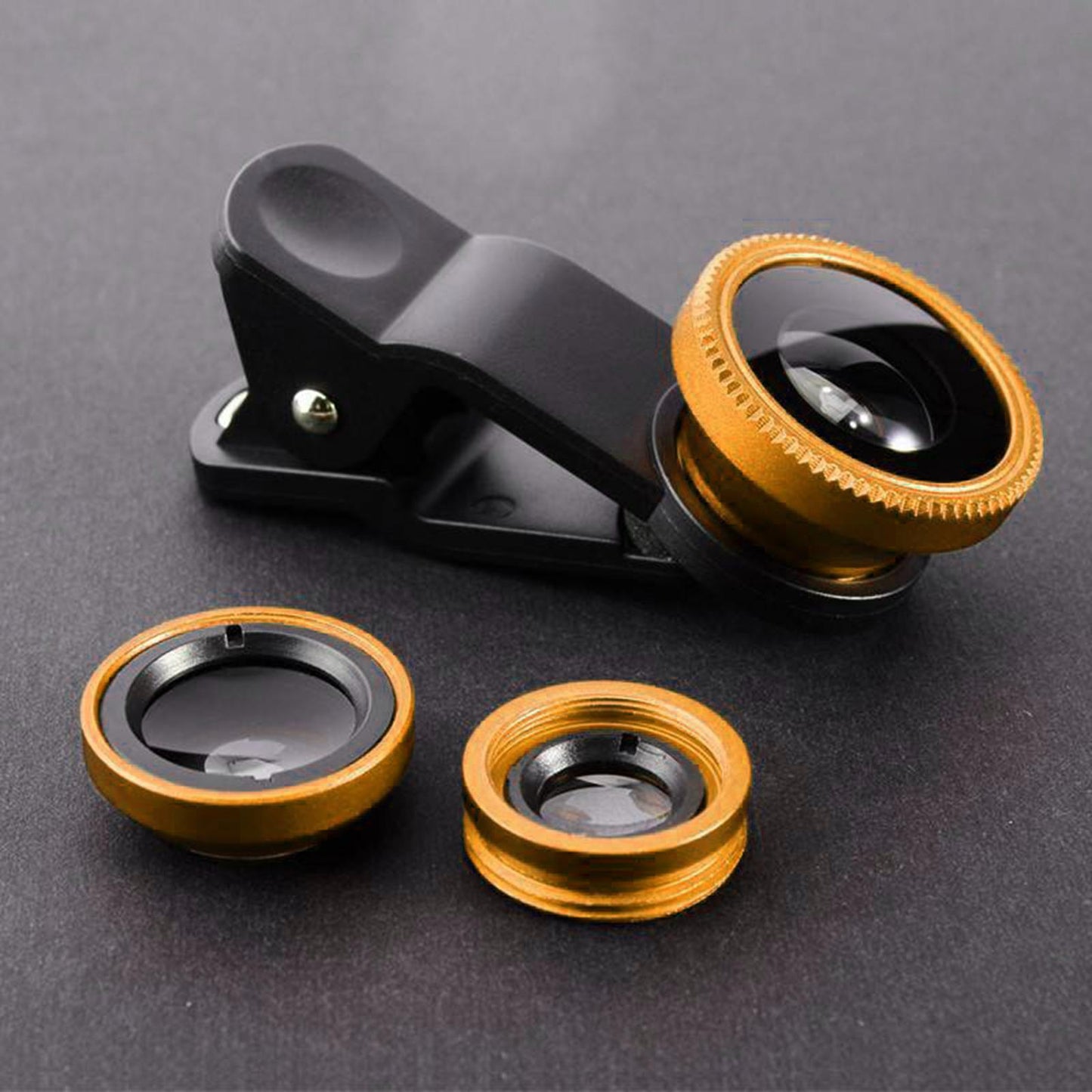 Universal Phone Lens Three Lens Phone Camera Lens Kits for Photo Cameras Gold