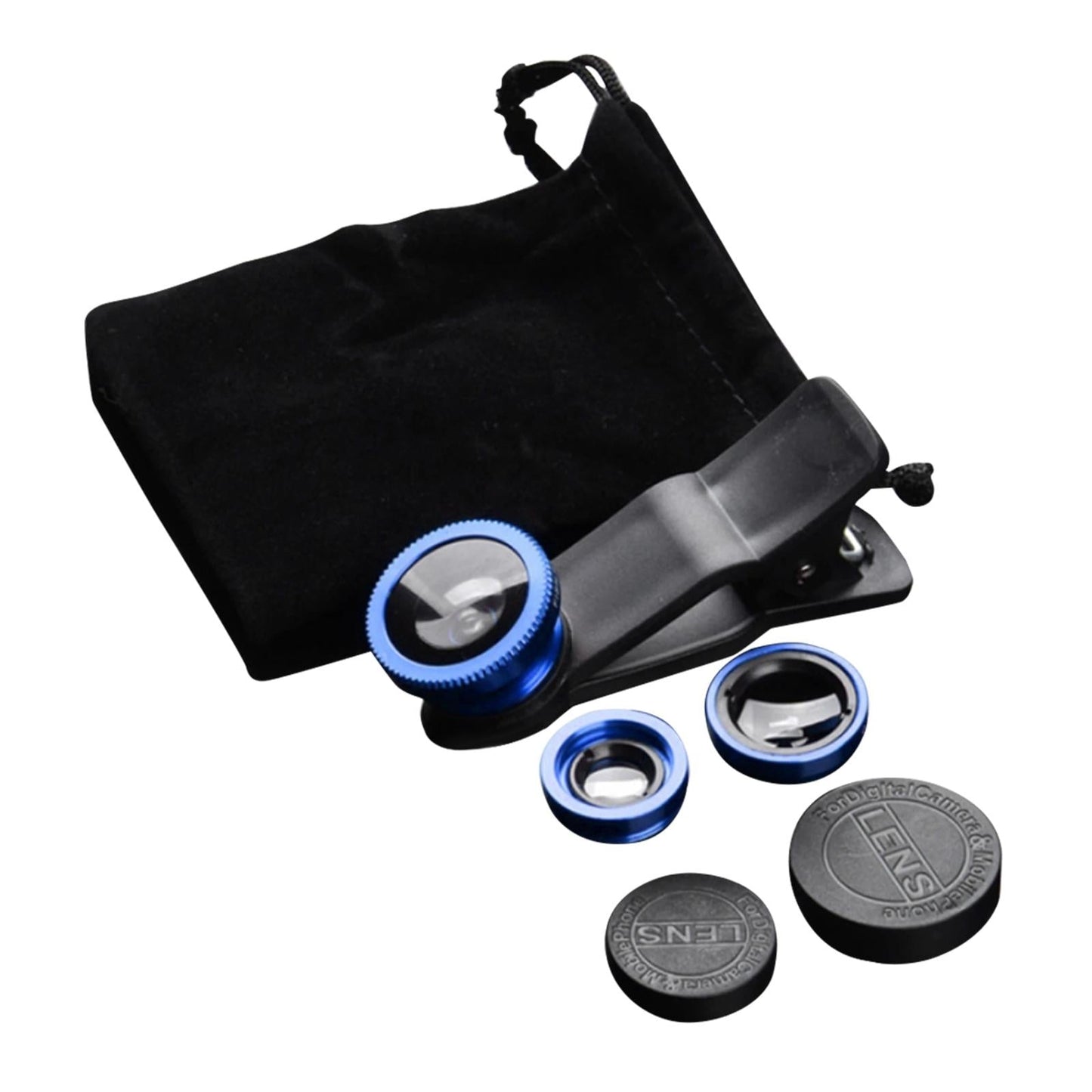 Universal Phone Lens Three Lens Phone Camera Lens Kits for Photo Cameras Blue