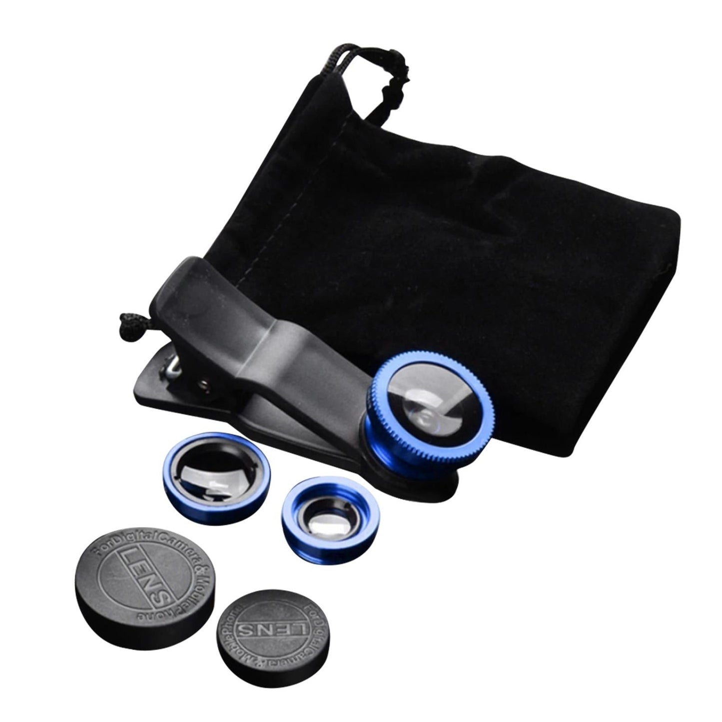 Universal Phone Lens Three Lens Phone Camera Lens Kits for Photo Cameras Blue