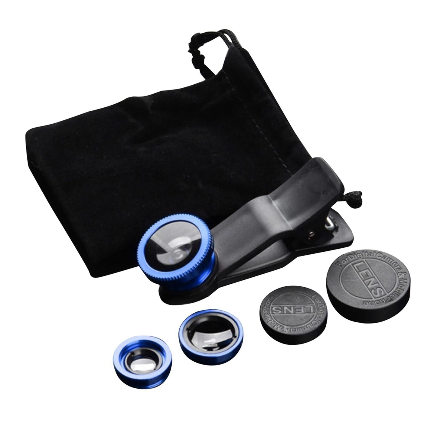 Universal Phone Lens Three Lens Phone Camera Lens Kits for Photo Cameras Blue