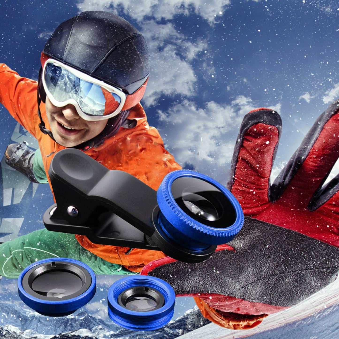 Universal Phone Lens Three Lens Phone Camera Lens Kits for Photo Cameras Blue