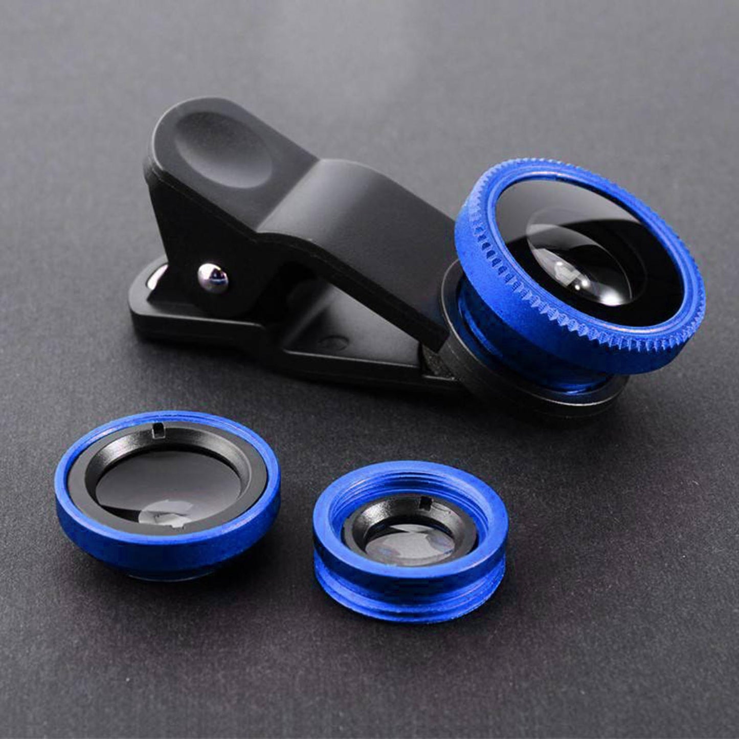 Universal Phone Lens Three Lens Phone Camera Lens Kits for Photo Cameras Blue