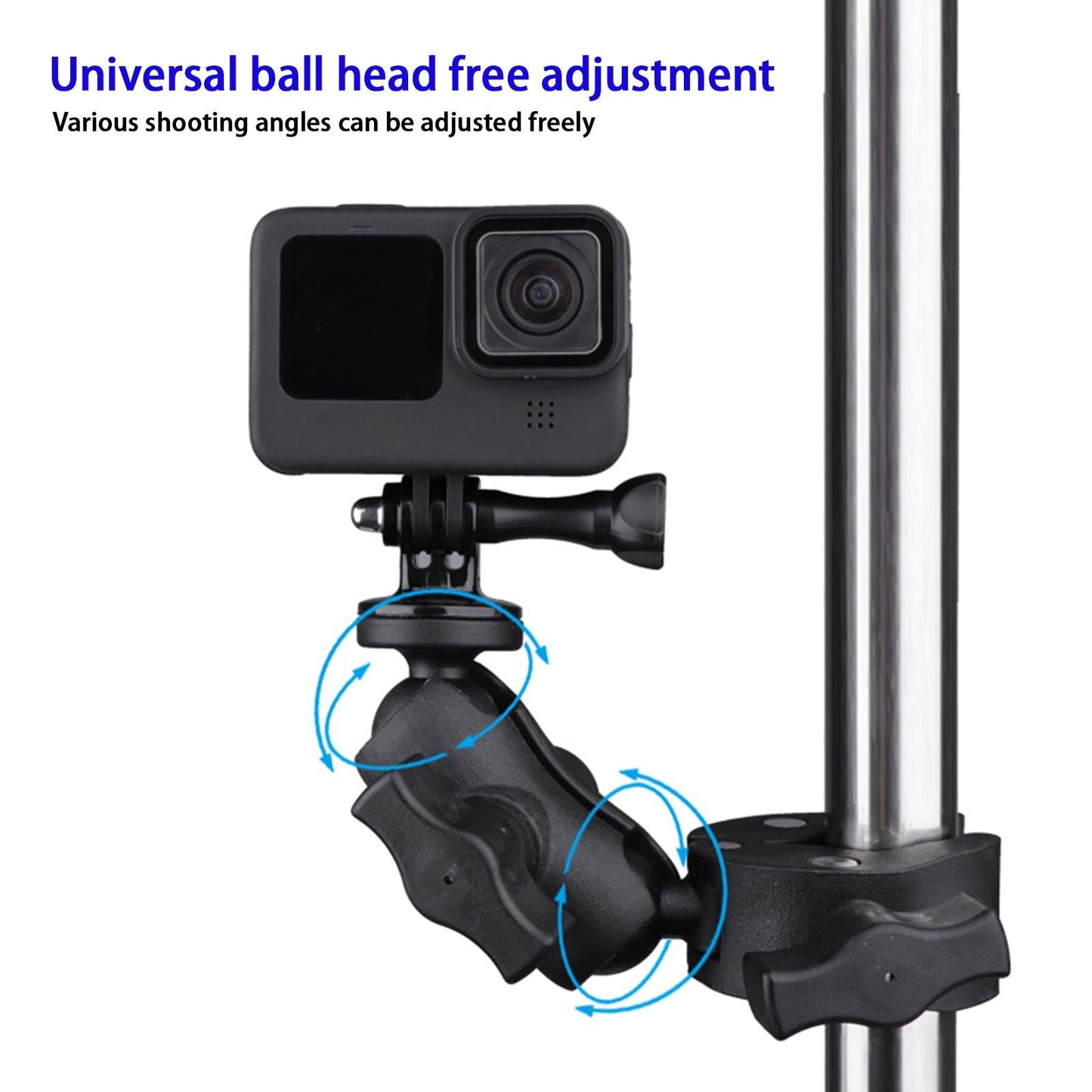 Motorcycle Handlebar Camera Mount 1/4 360 Degree Rotary Extended Big Clamp
