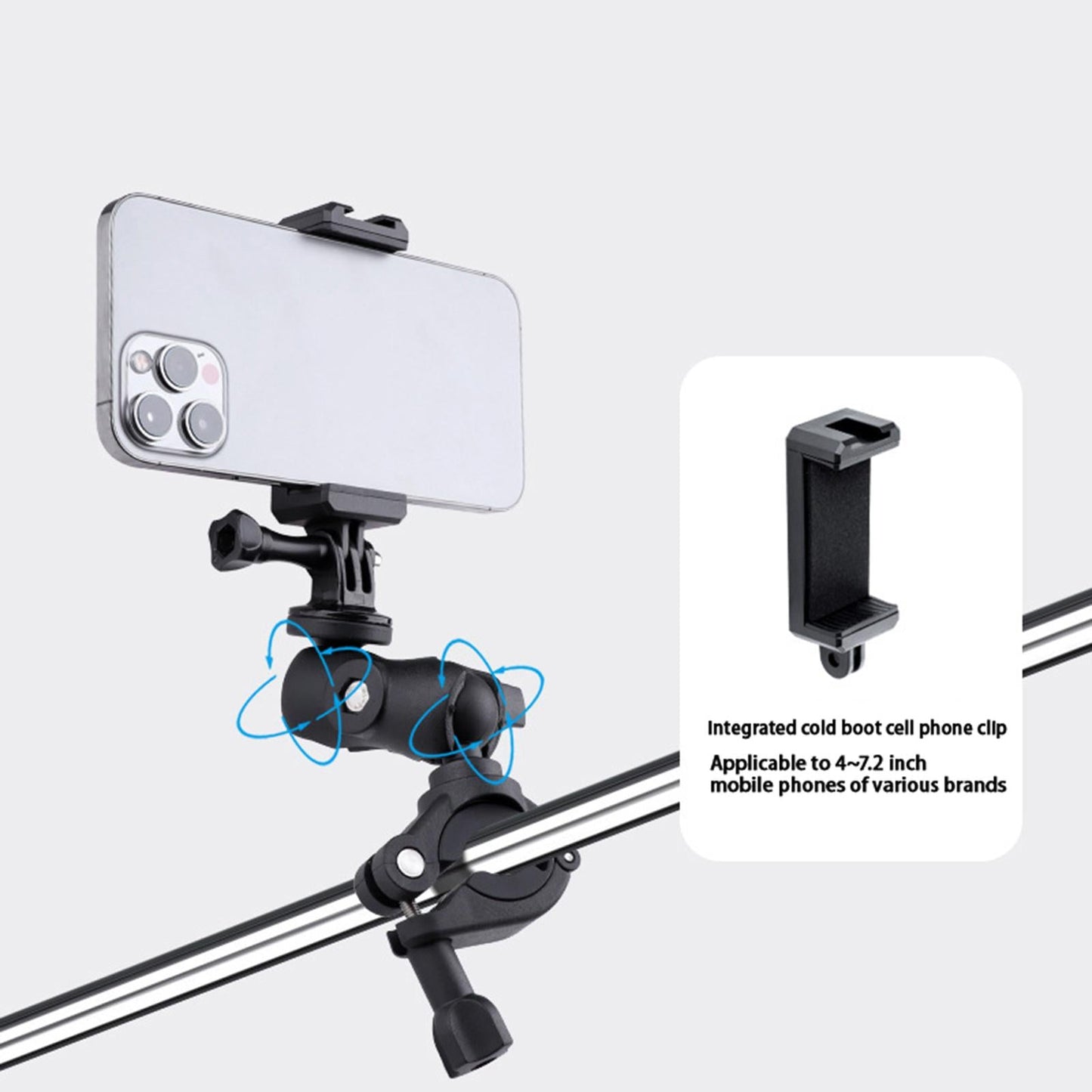 Motorcycle Handlebar Camera Mount 1/4 360 Degree Rotary Standard Small Clamp