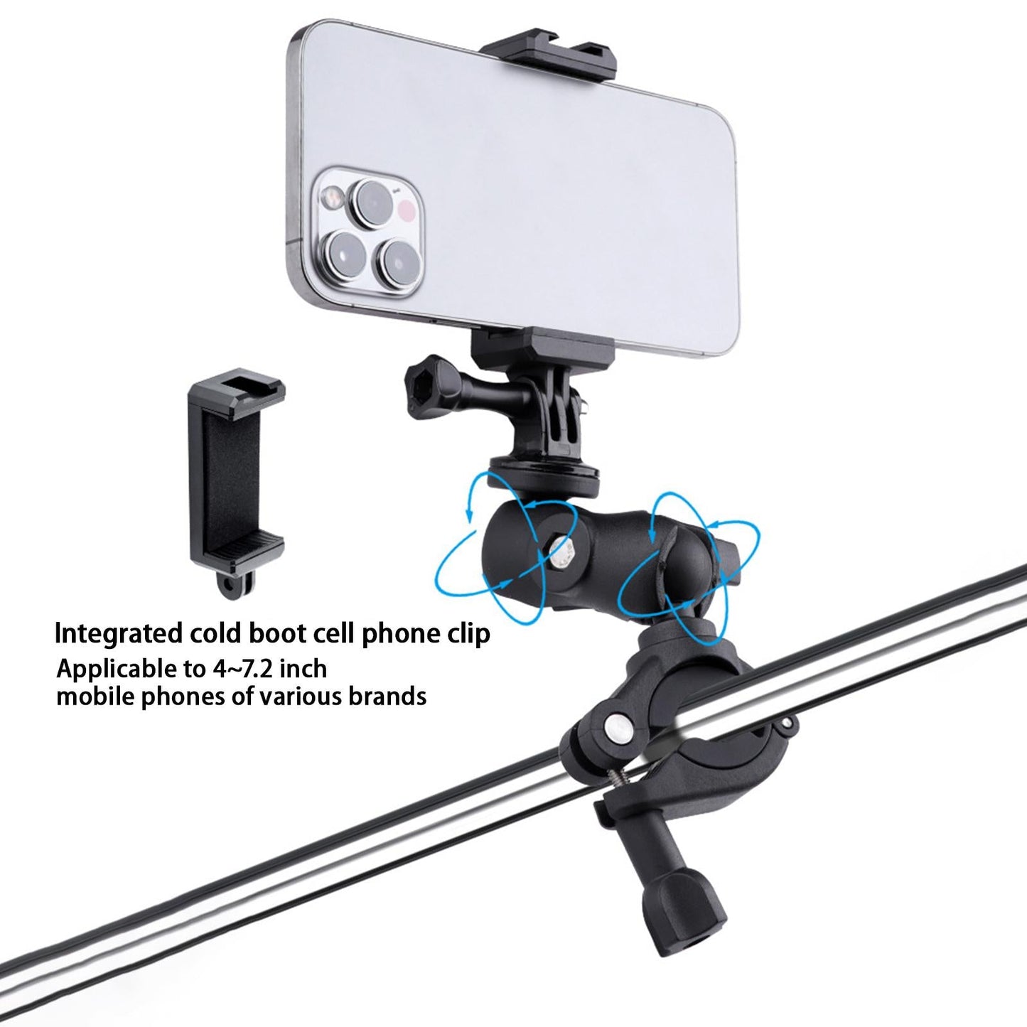 Motorcycle Handlebar Camera Mount 1/4 360 Degree Rotary Standard Small Clamp