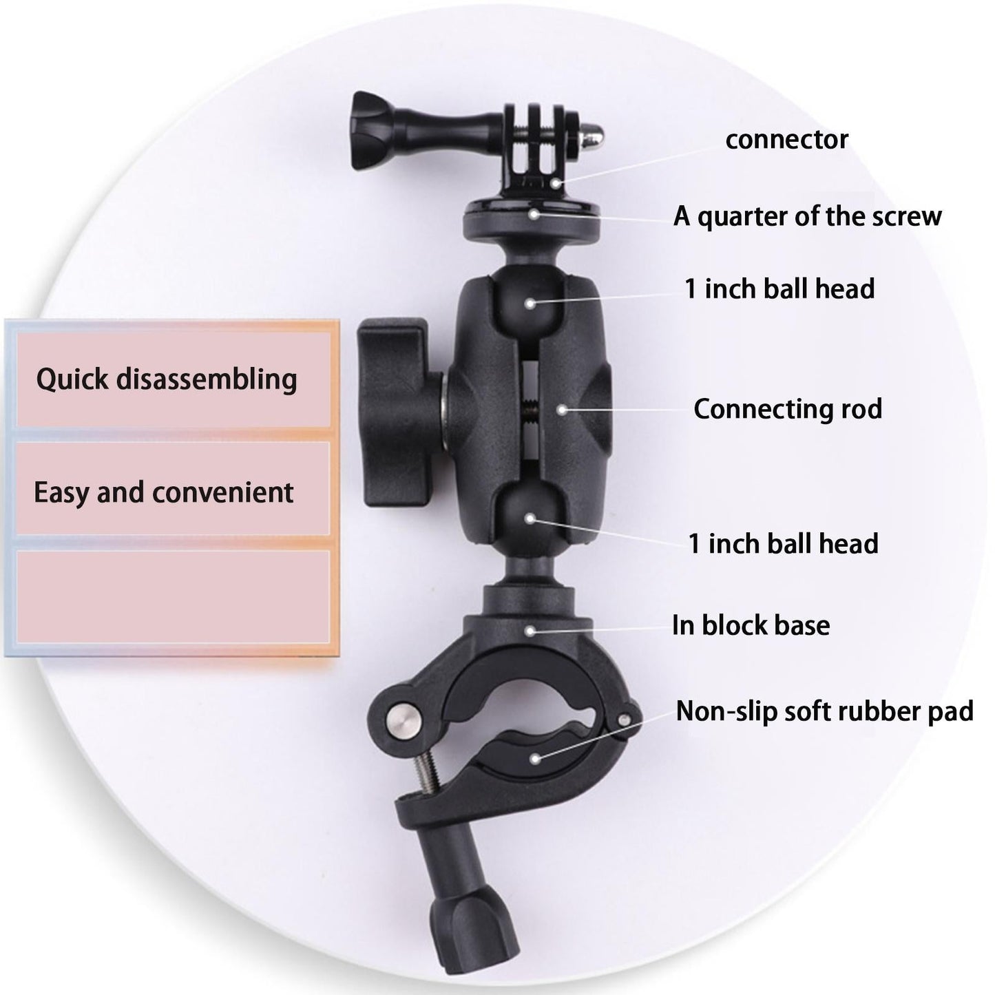 Motorcycle Handlebar Camera Mount 1/4 360 Degree Rotary Standard Small Clamp