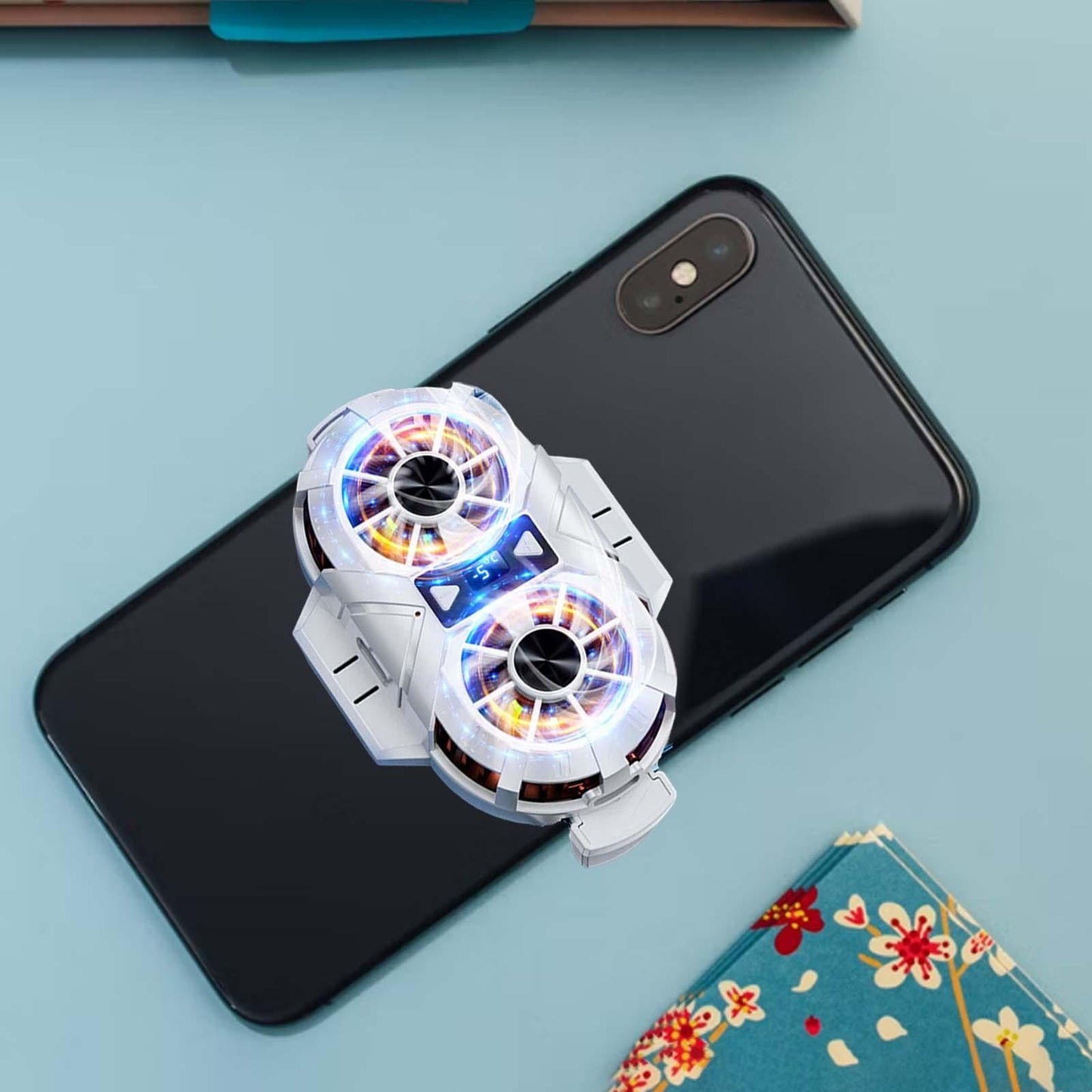 Phone Cooler RGB Lights Rechargeable Quiet Heatsink for Gaming Videos White