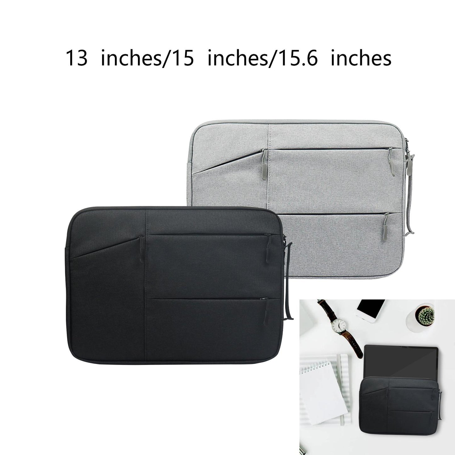 Laptop Sleeve Bag Anti Seismic Multi Functional 6 Mesh Bags for Men Notebook grey355mmX250mmX20mm