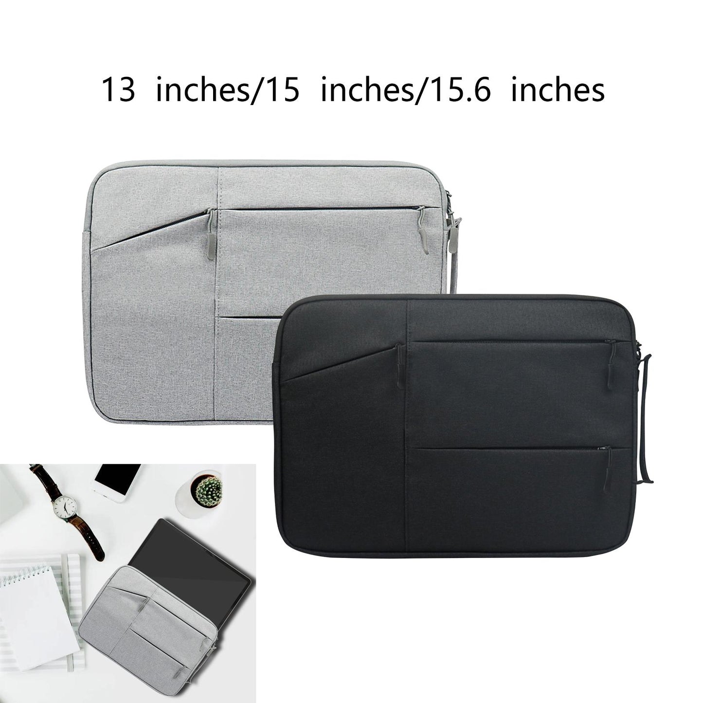 Laptop Sleeve Bag Anti Seismic Multi Functional 6 Mesh Bags for Men Notebook grey355mmX250mmX20mm