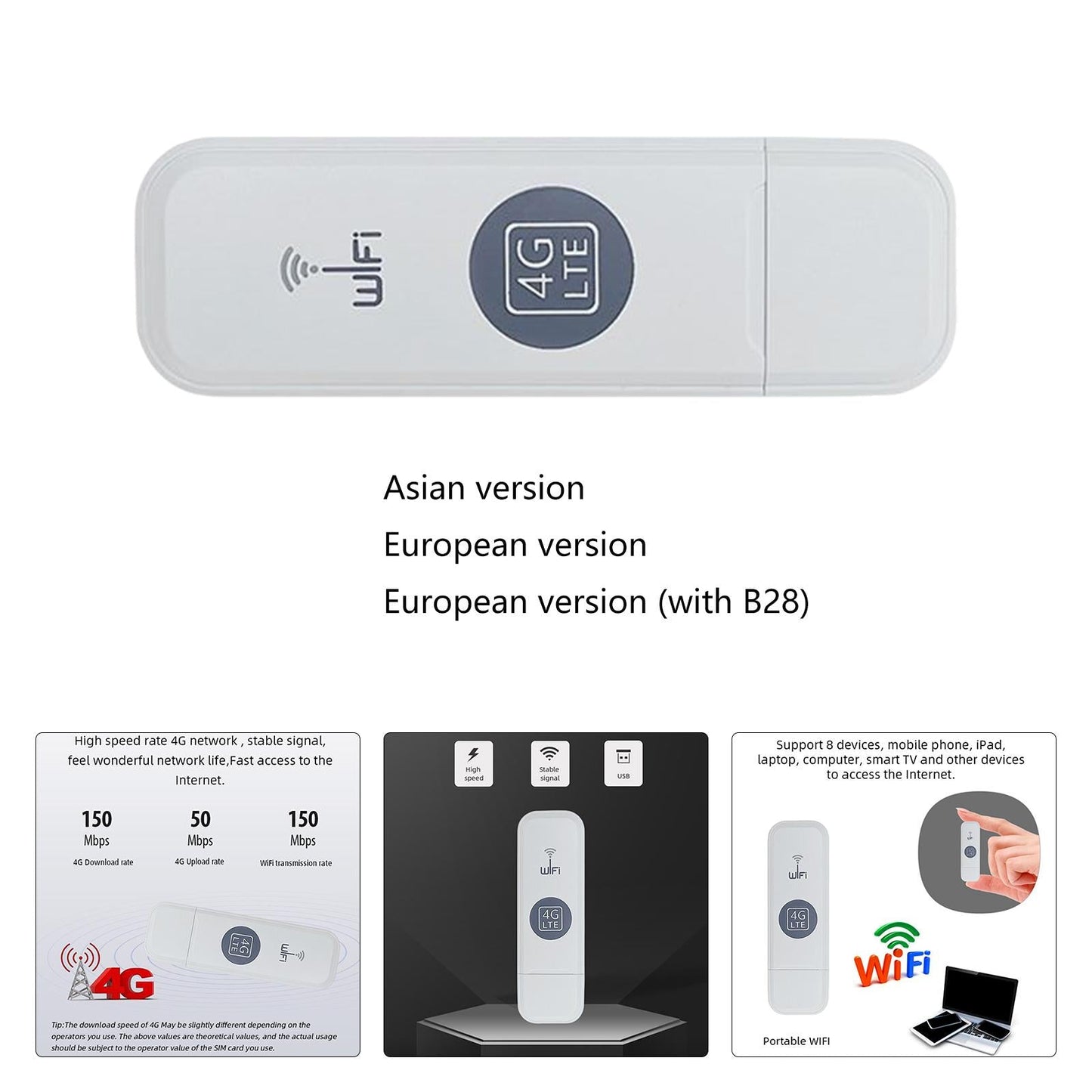 4G WiFi Router USB Dongle Sim Card WiFi Router USB Modem Router for Travel Asian