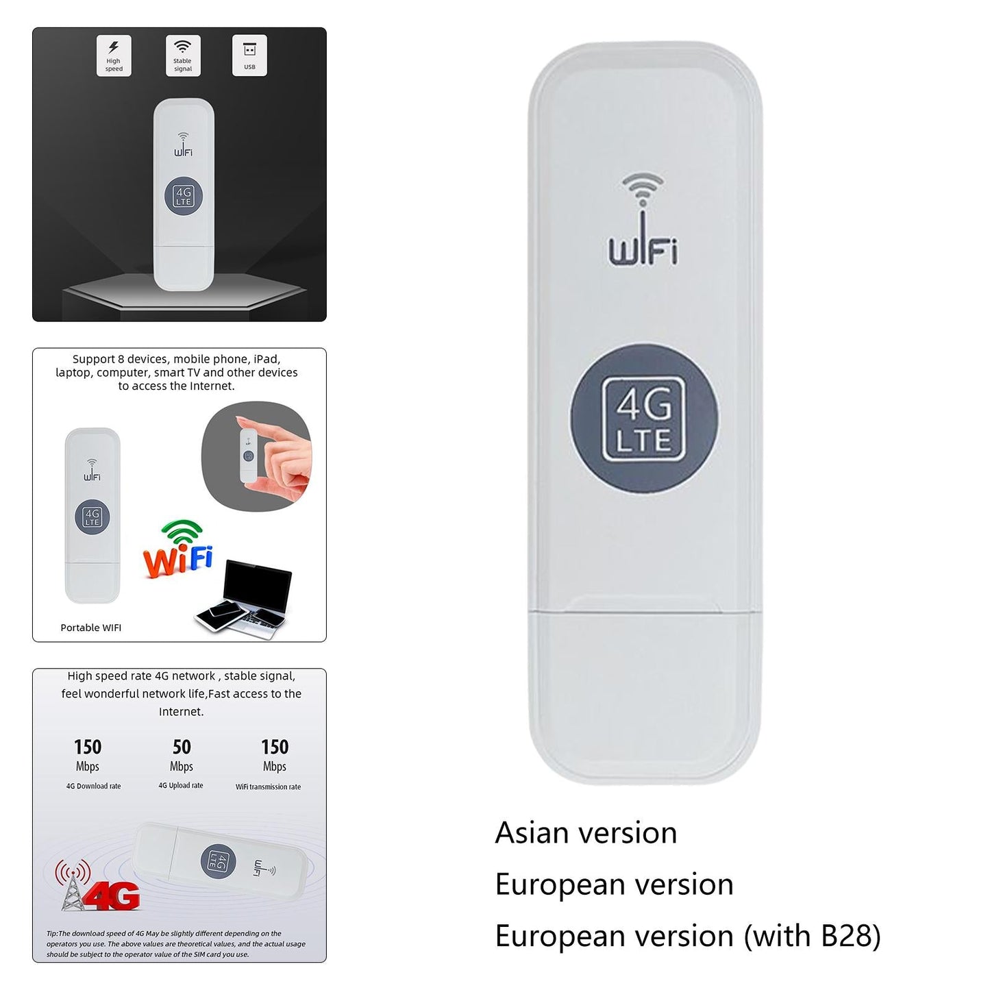 4G WiFi Router USB Dongle Sim Card WiFi Router USB Modem Router for Travel Asian