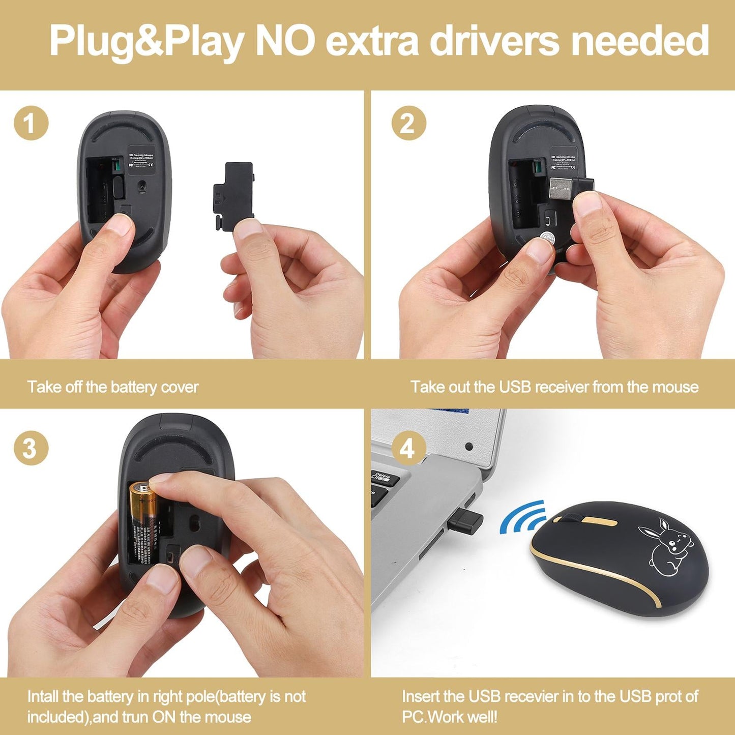 2.4G Wireless Mouse with usb and Type C Receivers for Notebook PC Laptop