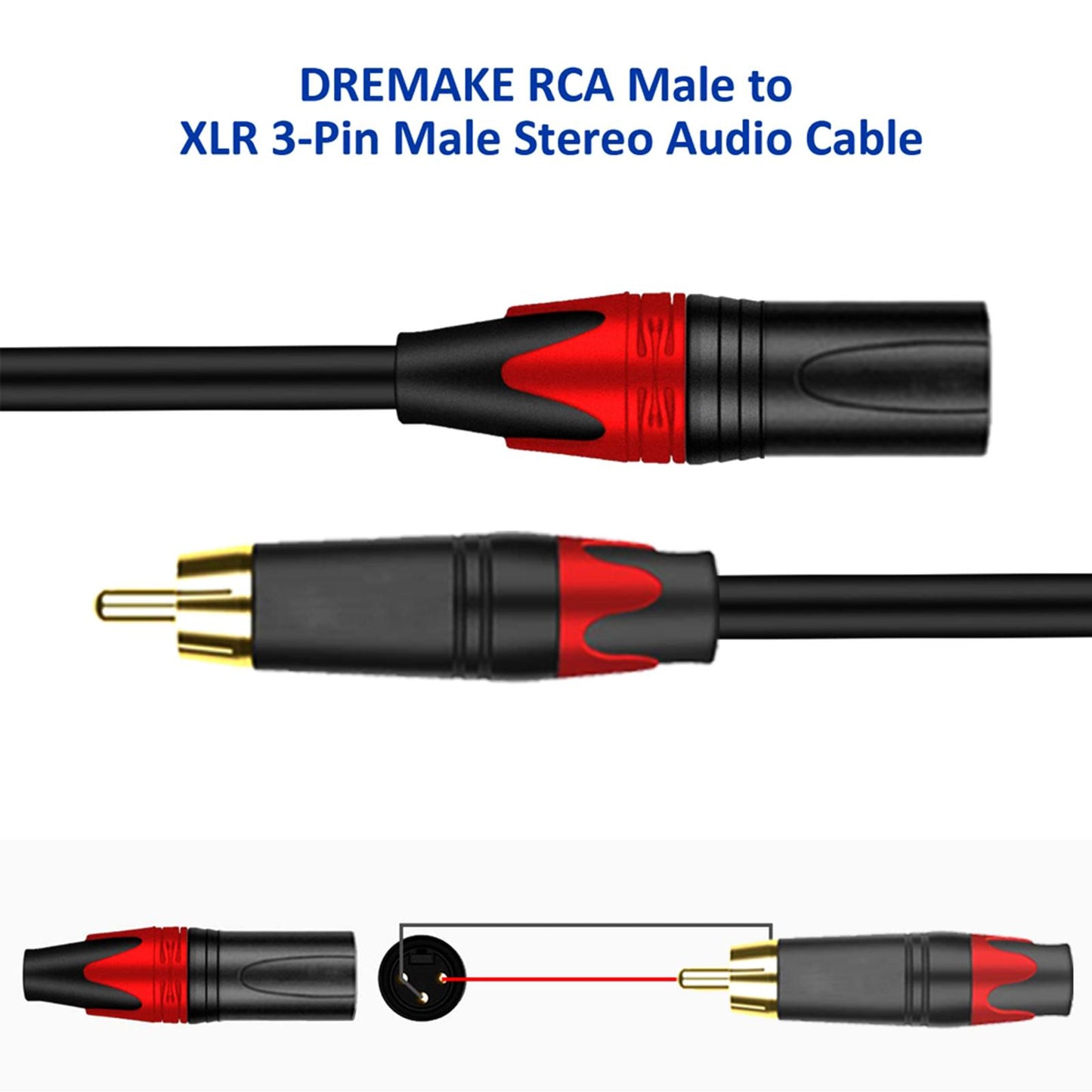 3 Pin XLR rca Microphone Cable Cord for Speakers XLR rca Mic Cable Female to Male 0.3m