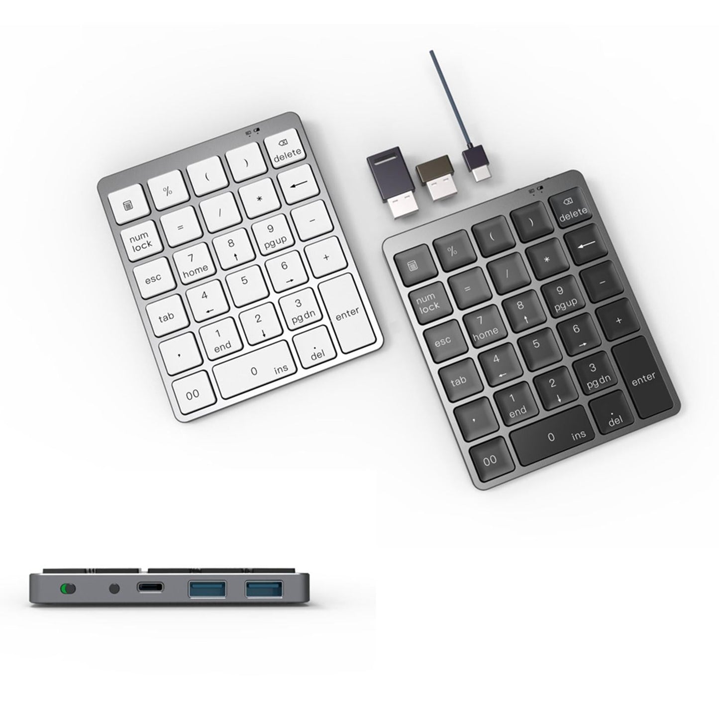 Numeric Keypad Rechargeable with USB Hub for Desktop Notebook Grey