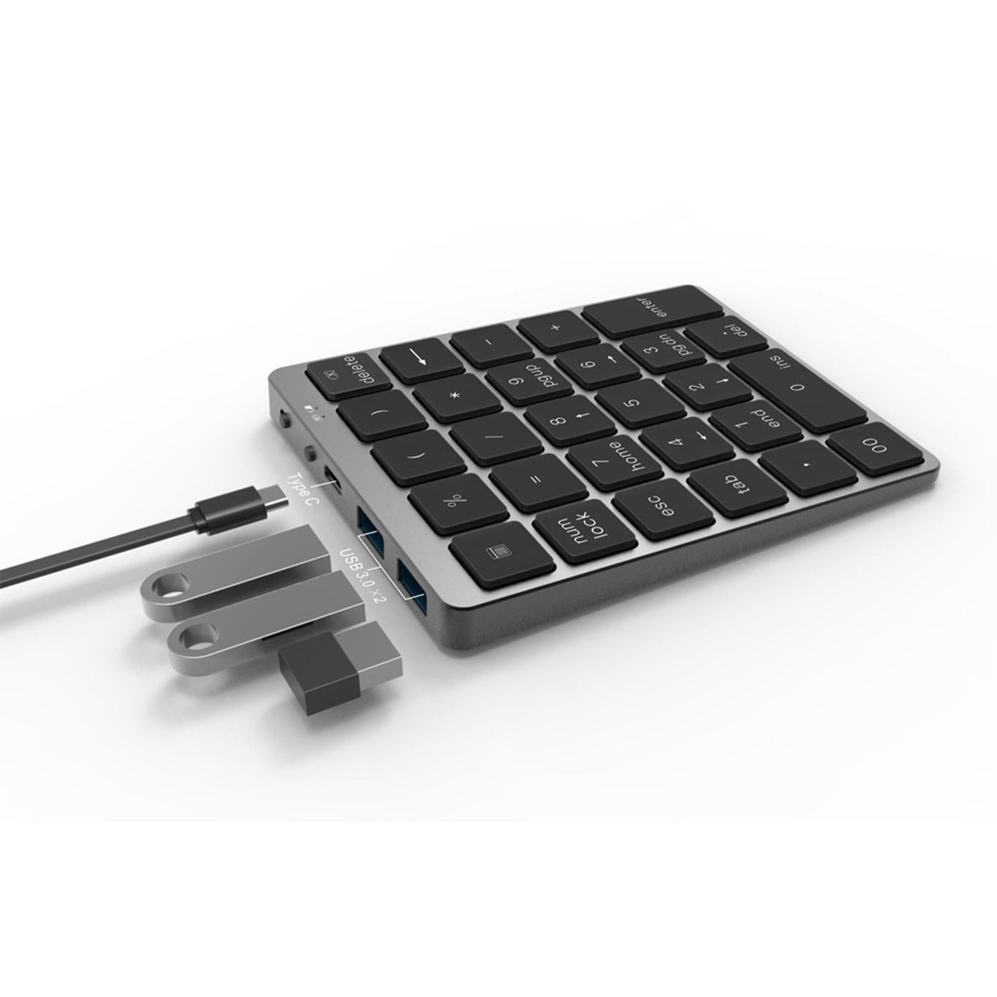 Numeric Keypad Rechargeable with USB Hub for Desktop Notebook Silver