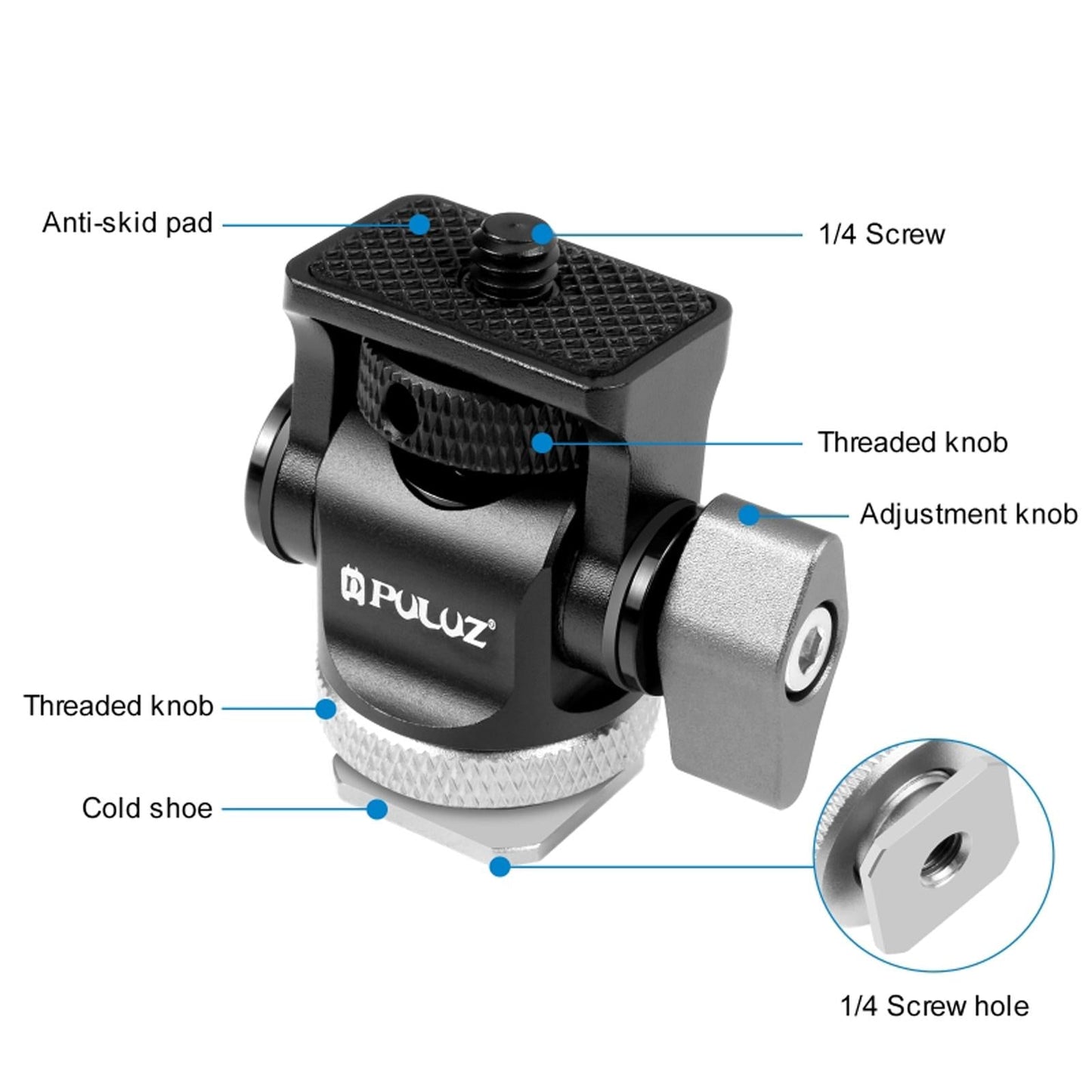 Tripod Mini Ball Head Adapter 1/4 Hotshoe Screw for Digital Camera Monitor"