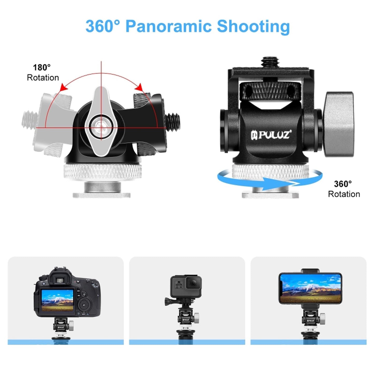 Tripod Mini Ball Head Adapter 1/4 Hotshoe Screw for Digital Camera Monitor"