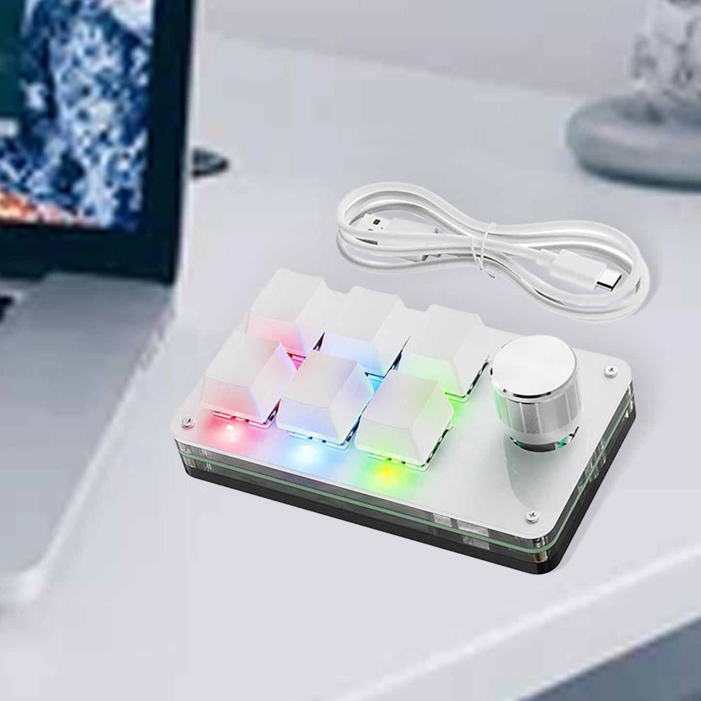 Programming macro Knob Keyboard Multifunctional Portable White with RGB