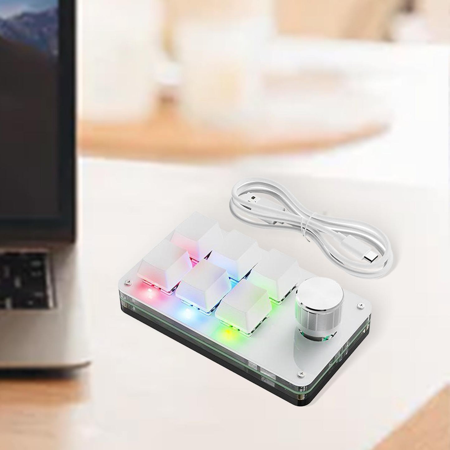 Programming macro Knob Keyboard Multifunctional Portable White with RGB