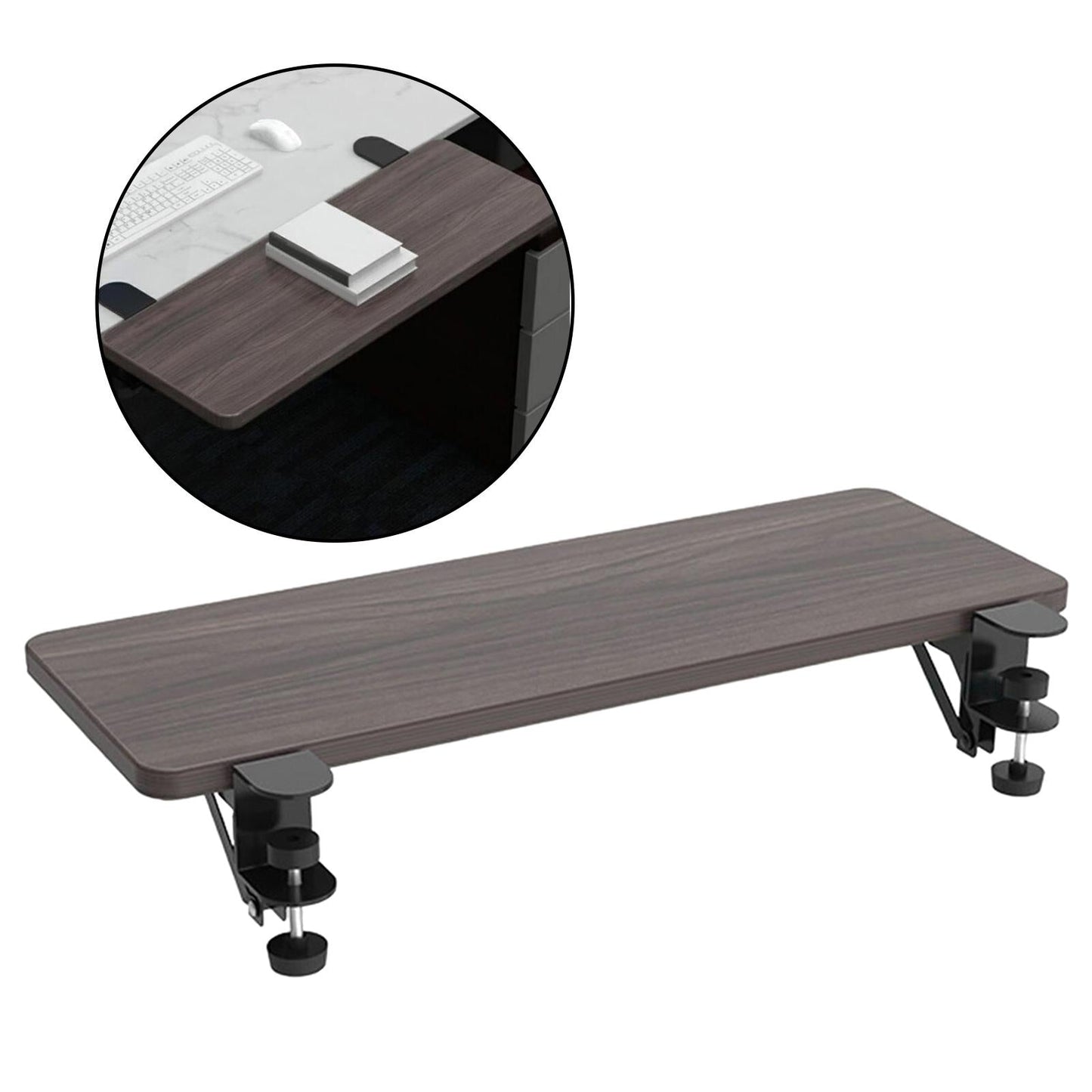 Clamp On Keyboard Tray Arm Wrist Rest Shelf ,55x24cm Wood Professional