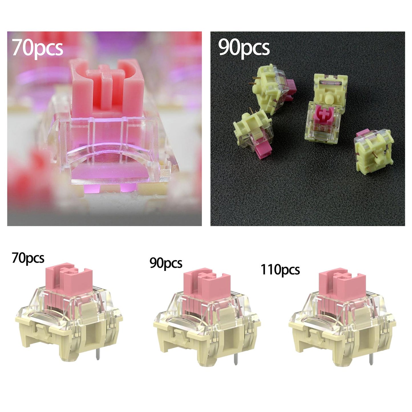 Mechanical Keyboard Switch Smooth Good Light Transmission for Ttc Gold Pink 70pcs