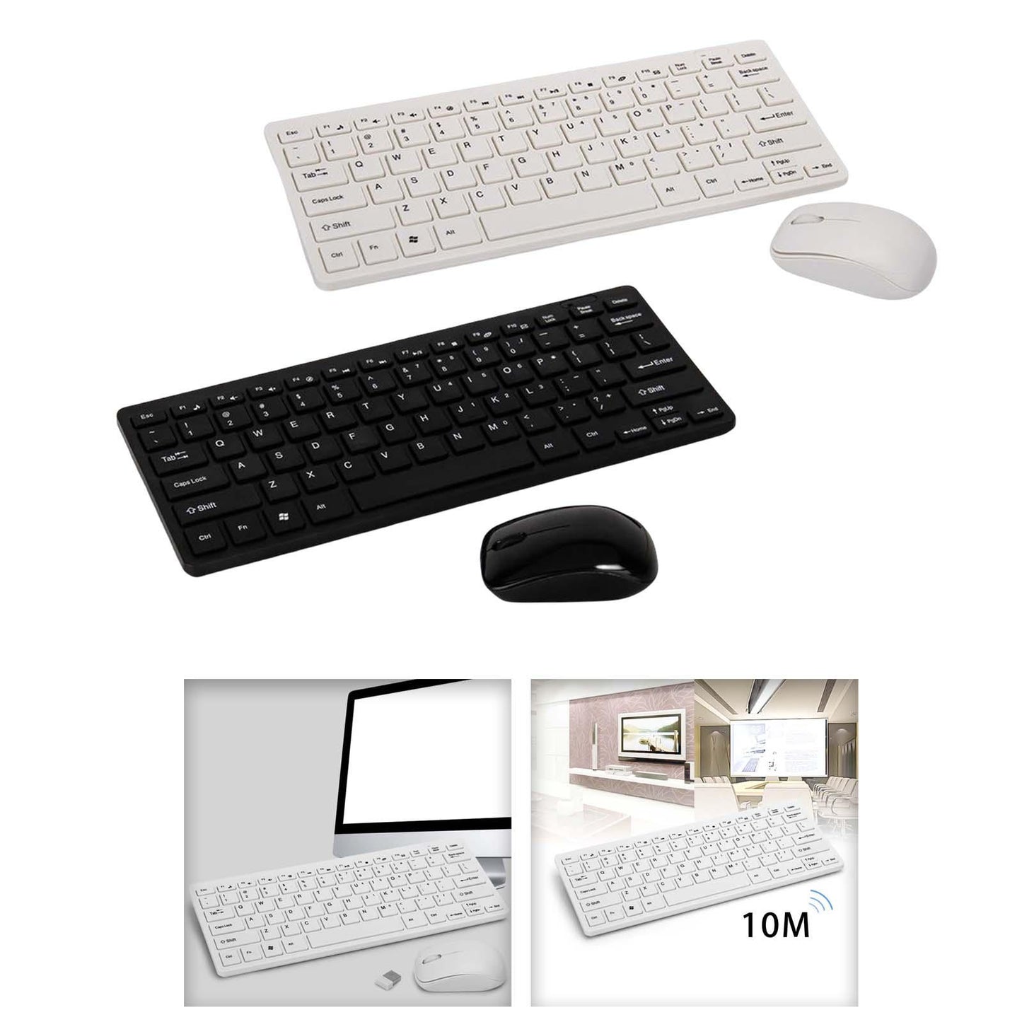 Keyboard and Mouse US Layout Stable Signal mute for Notebook Desktop White