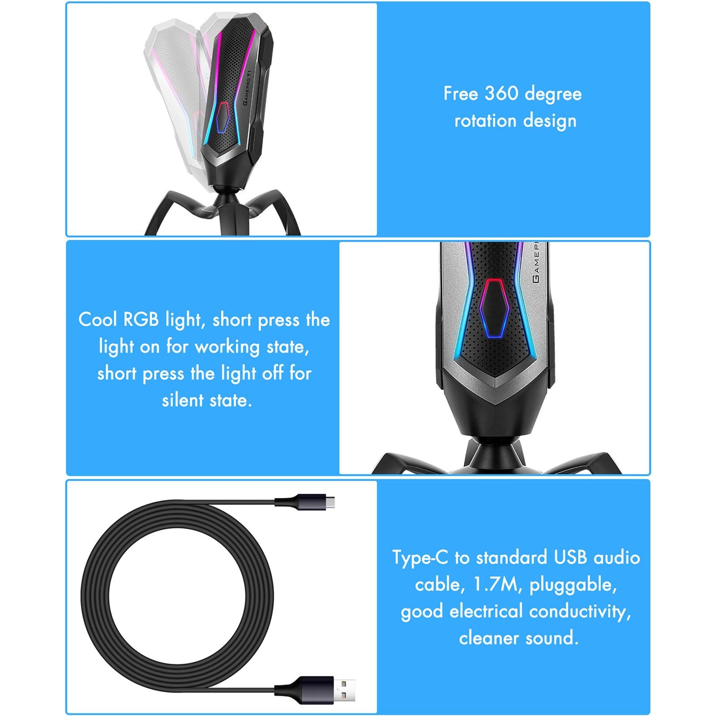 USB Microphone RGB USB Gaming Mic for Streaming Livestreaming PC Recording