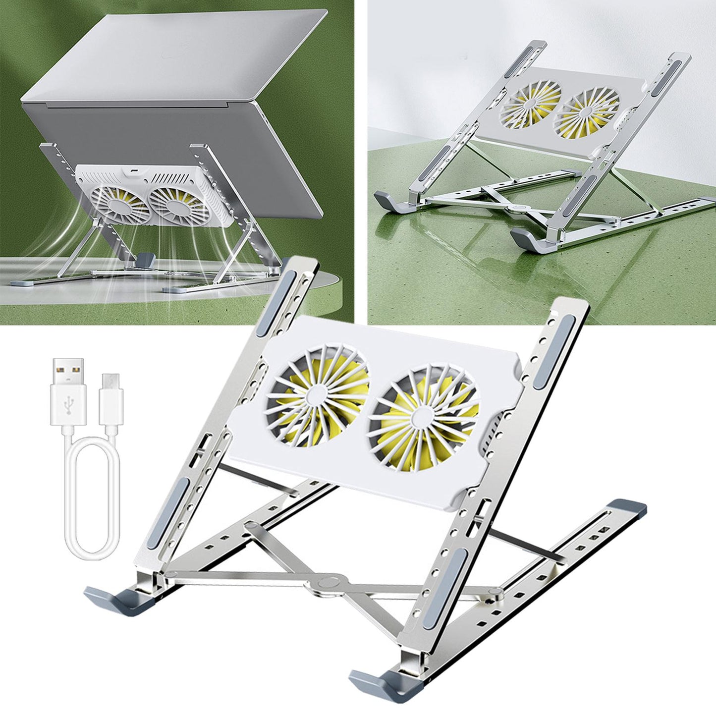 Foldable Laptop Cooling Pad Stand Portable Adjustable for Table with Type C Cable