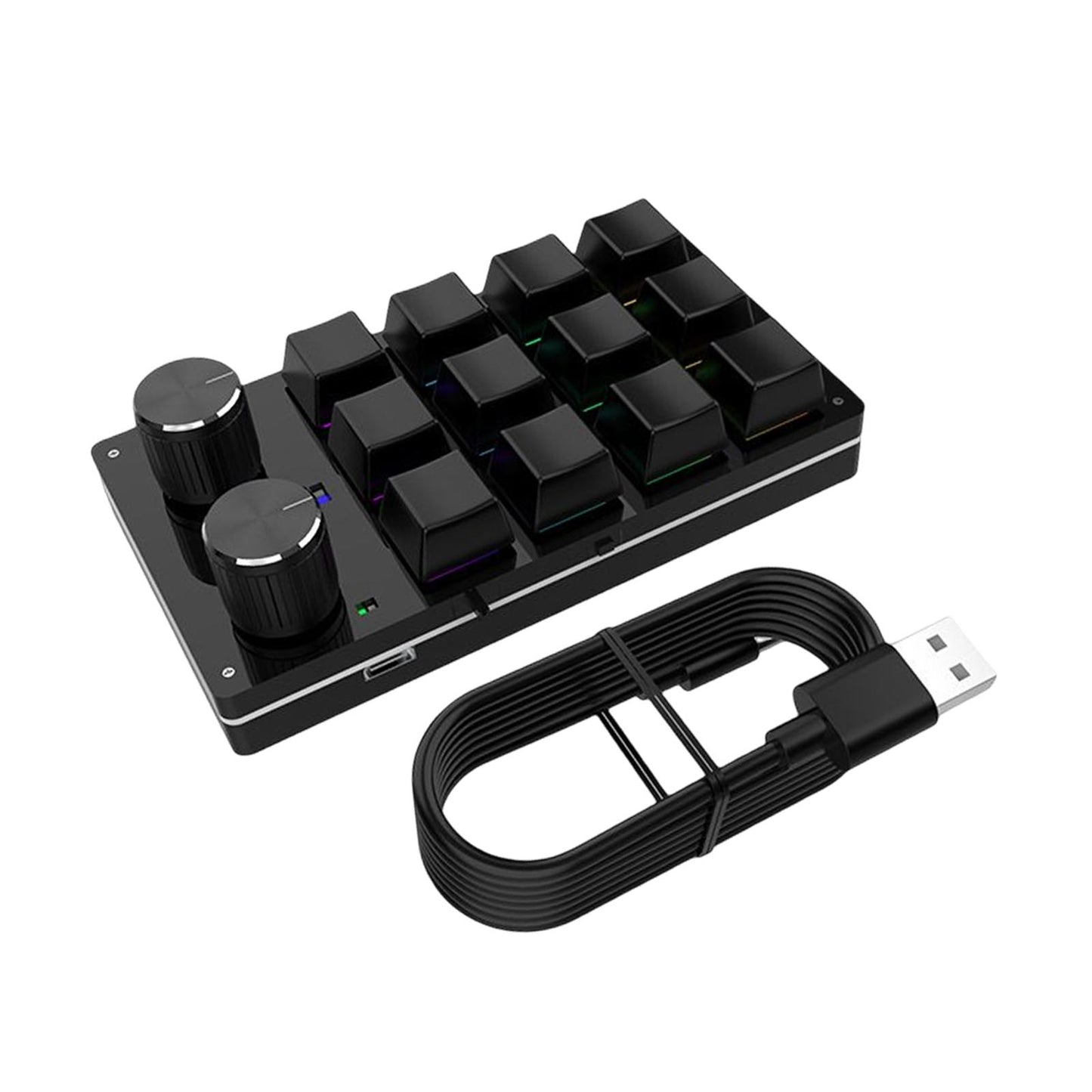 12 Key Mini Mechanical Keyboard Programmable Keypad RGB Lights for Office Black