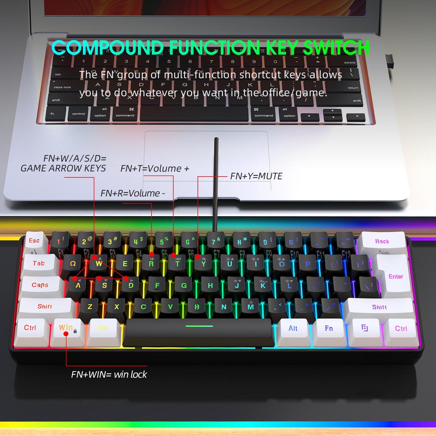 Gaming Keyboard PC Keyboard Multifunctional Portable Ergonomic for PC Office