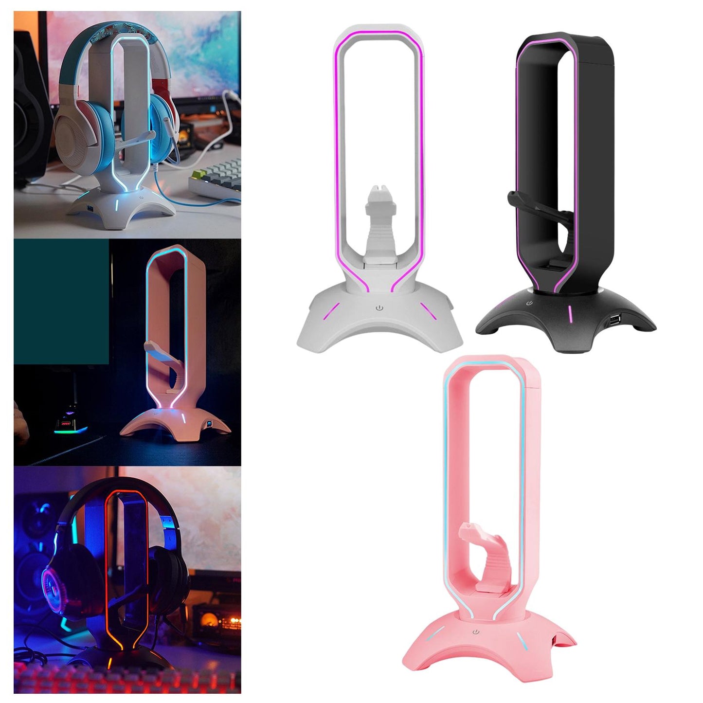 Headset Holder Earphone Stand RGB Light PC Accessories for All Headsets White
