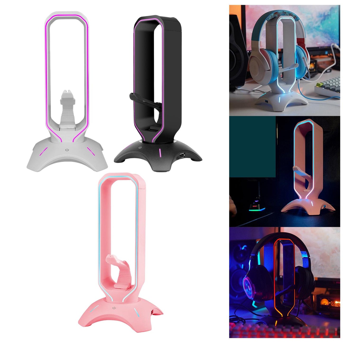 Headset Holder Earphone Stand RGB Light PC Accessories for All Headsets White