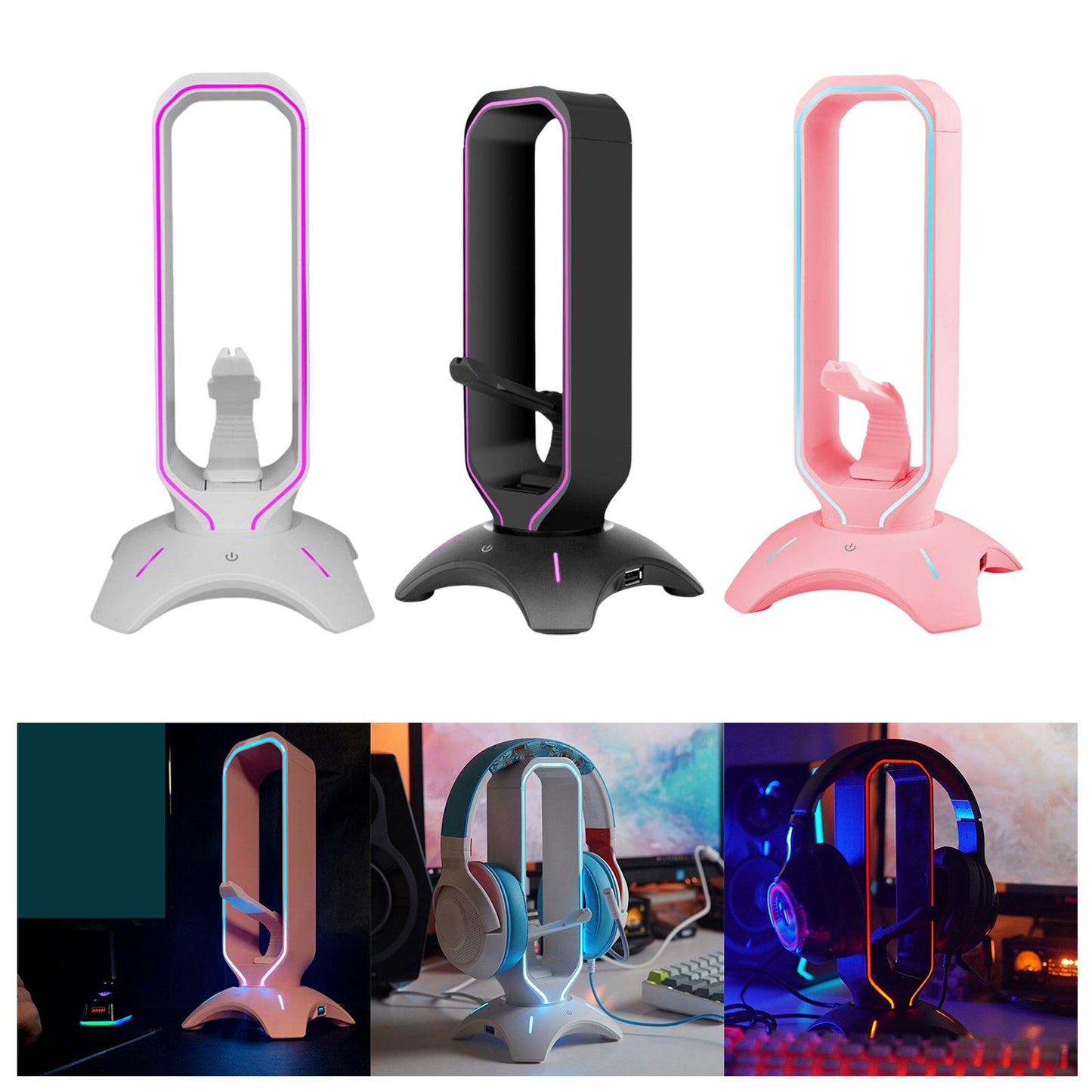 Headset Holder Earphone Stand RGB Light PC Accessories for All Headsets White