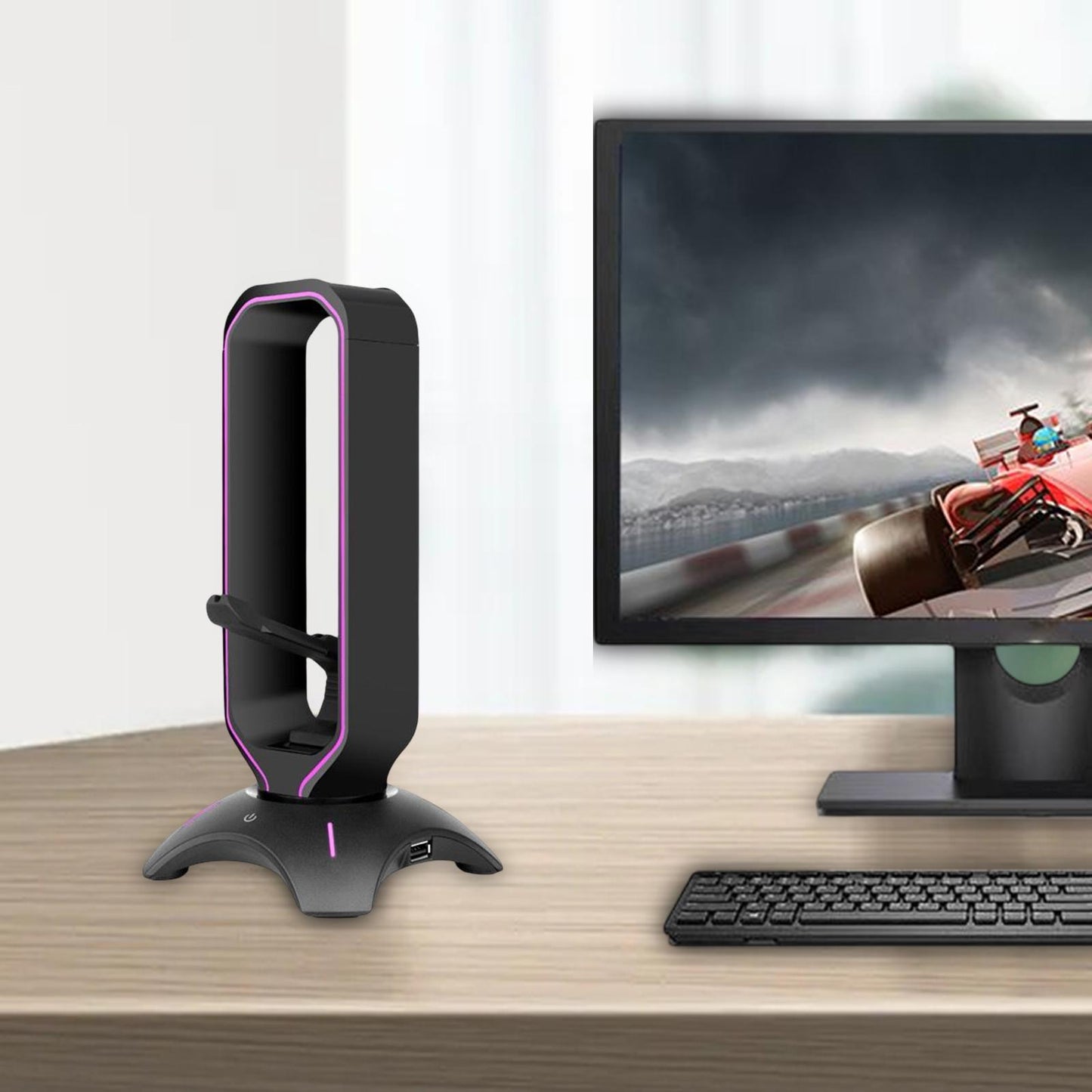 Headset Holder Earphone Stand RGB Light PC Accessories for All Headsets Black