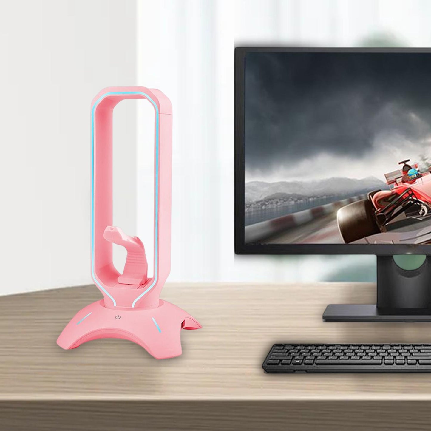 Headset Holder Earphone Stand RGB Light PC Accessories for All Headsets Pink