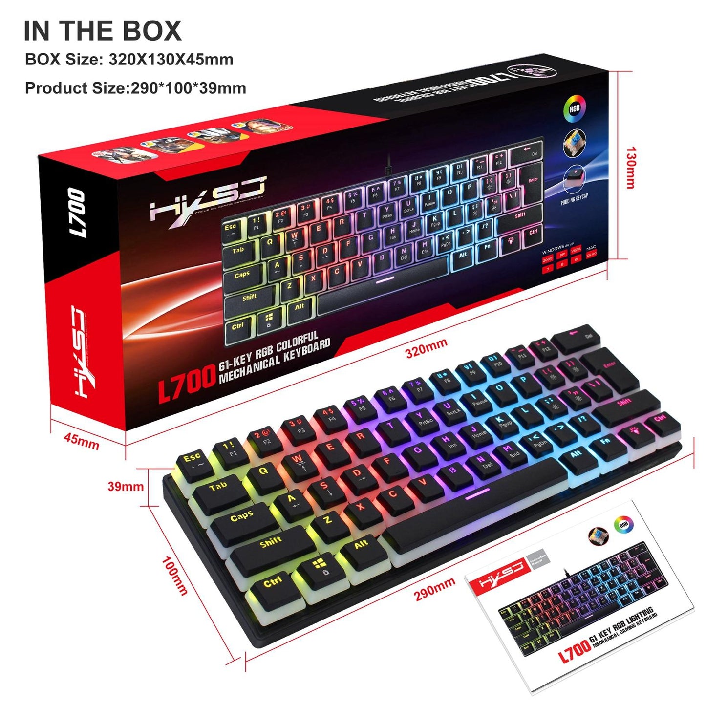 Compact Mechanical Gaming Keyboard Waterproof for Laptop computer