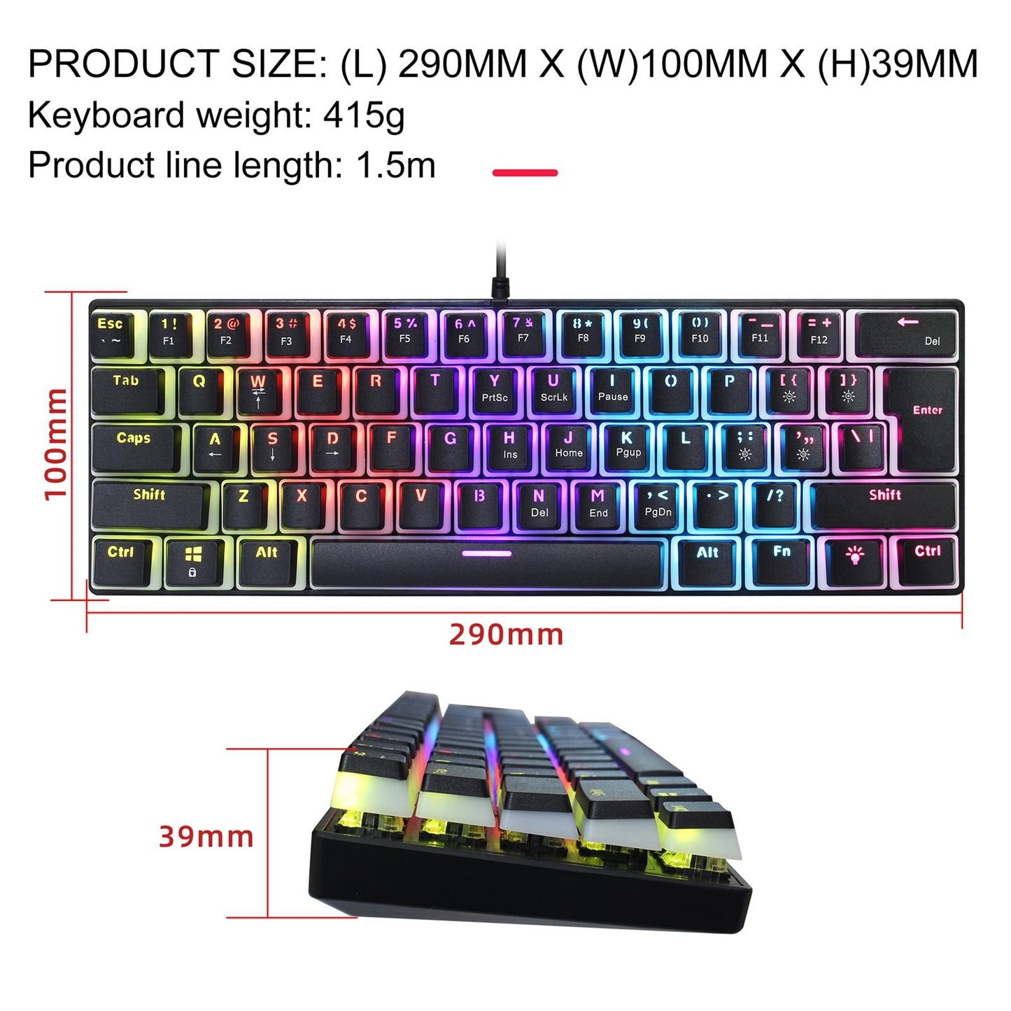 Compact Mechanical Gaming Keyboard Waterproof for Laptop computer