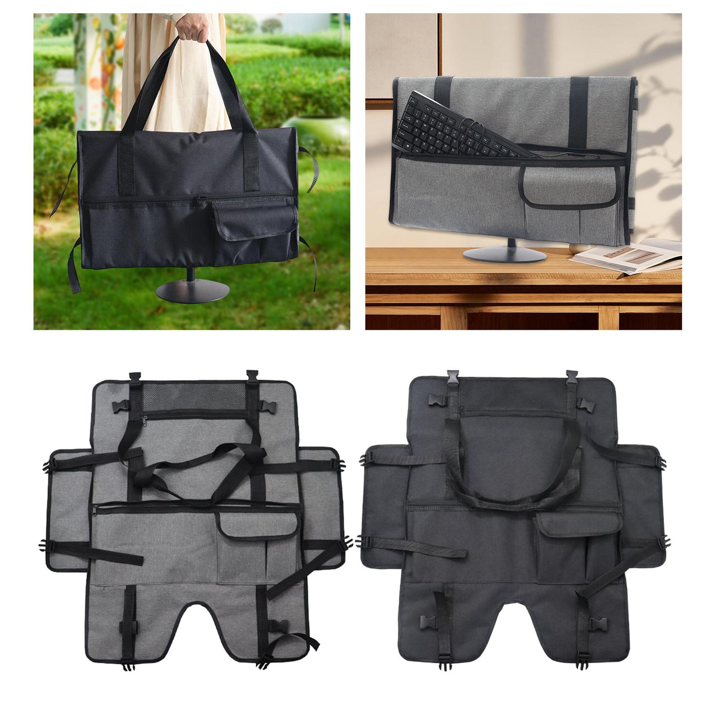 Monitor Carrying Bag Anti Scratch Screen Storage Bag with Handle for Travel Gray