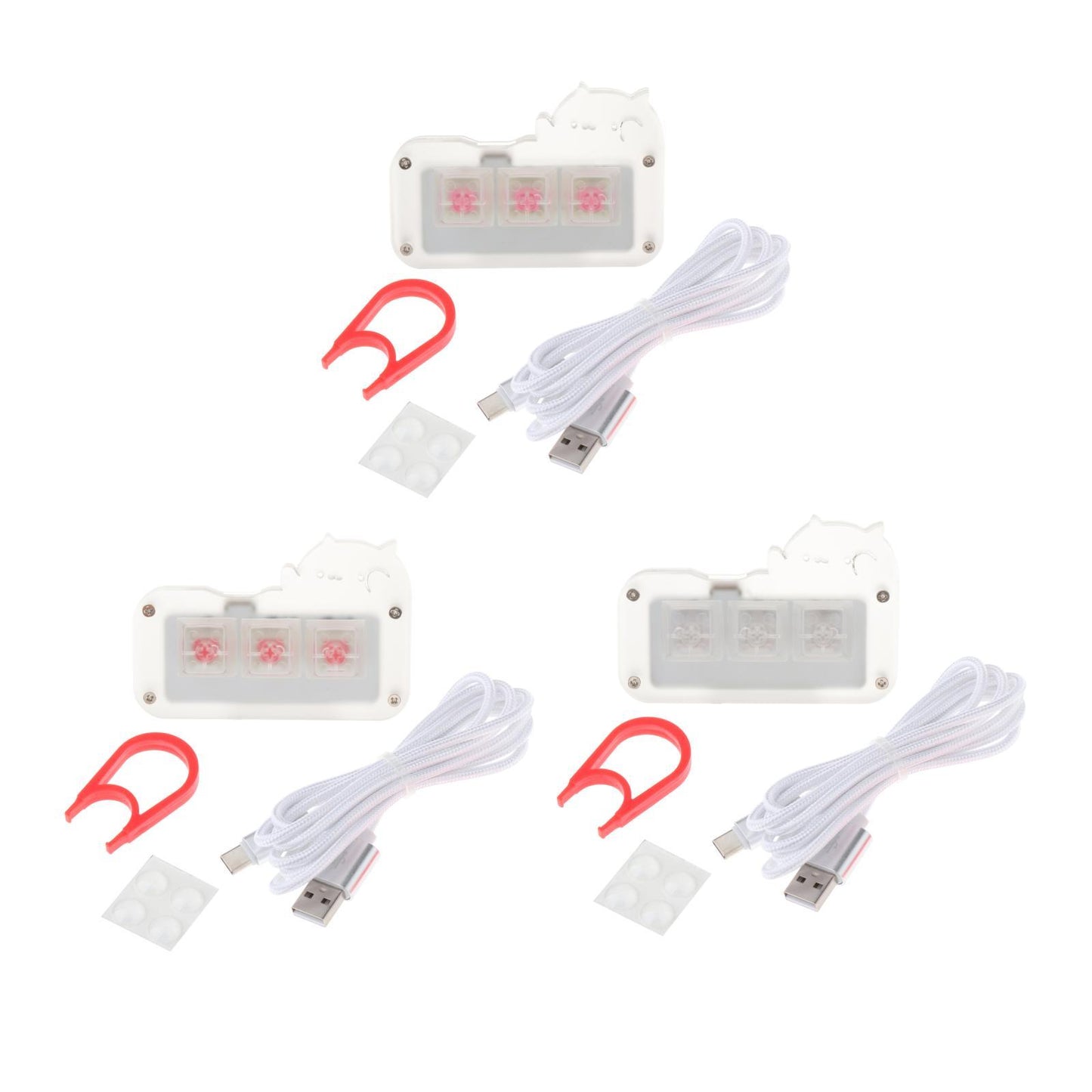 Mini 3 Key Game Keypad Macro Programmable RGB LED Backlit Transparent Keycap Gold Pink Switch