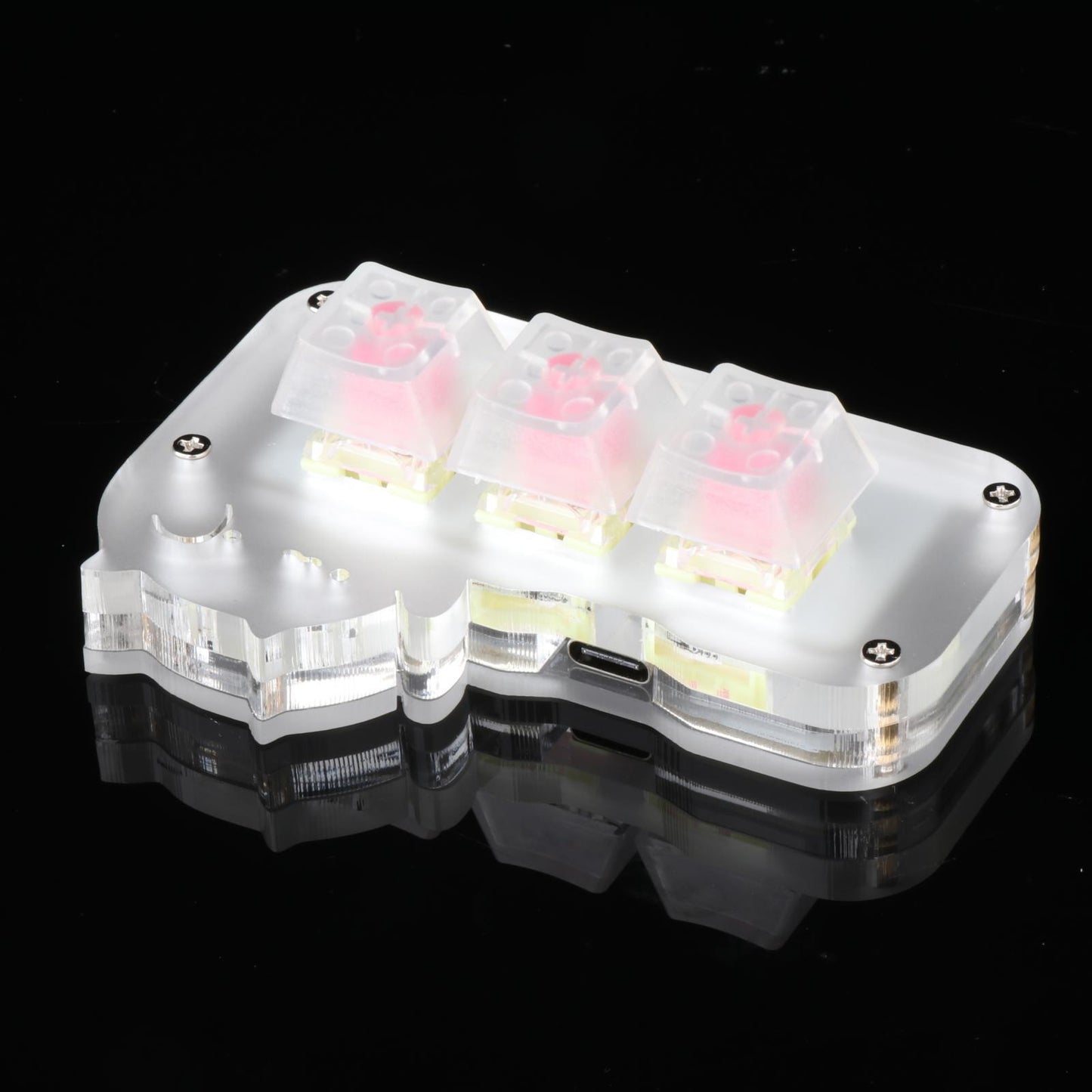 Mini 3 Key Game Keypad Macro Programmable RGB LED Backlit Transparent Keycap Gold Pink Switch