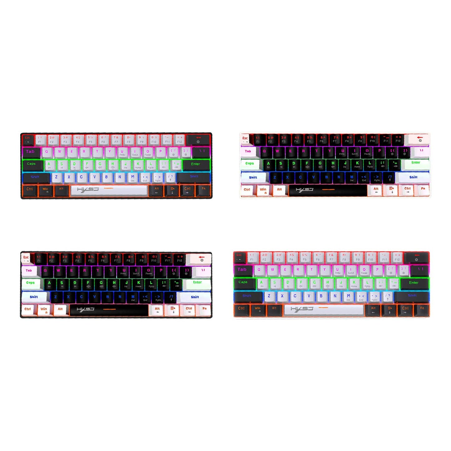 Mechanical Keyboard Mini 61 Keys Mechanical Axis Light Adjustment for Office Blackwhite blackcase