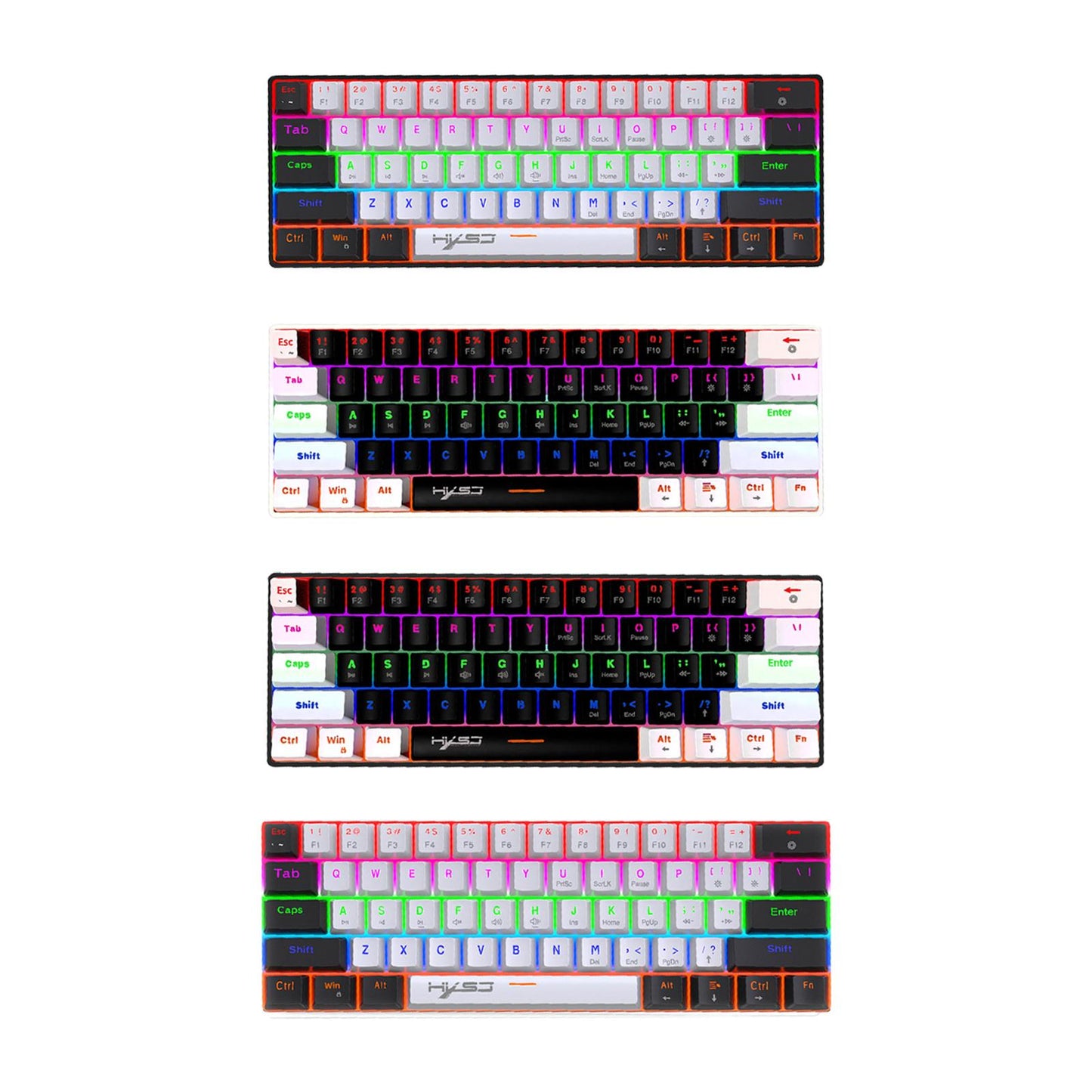 Mechanical Keyboard Mini 61 Keys Mechanical Axis Light Adjustment for Office Blackwhite blackcase