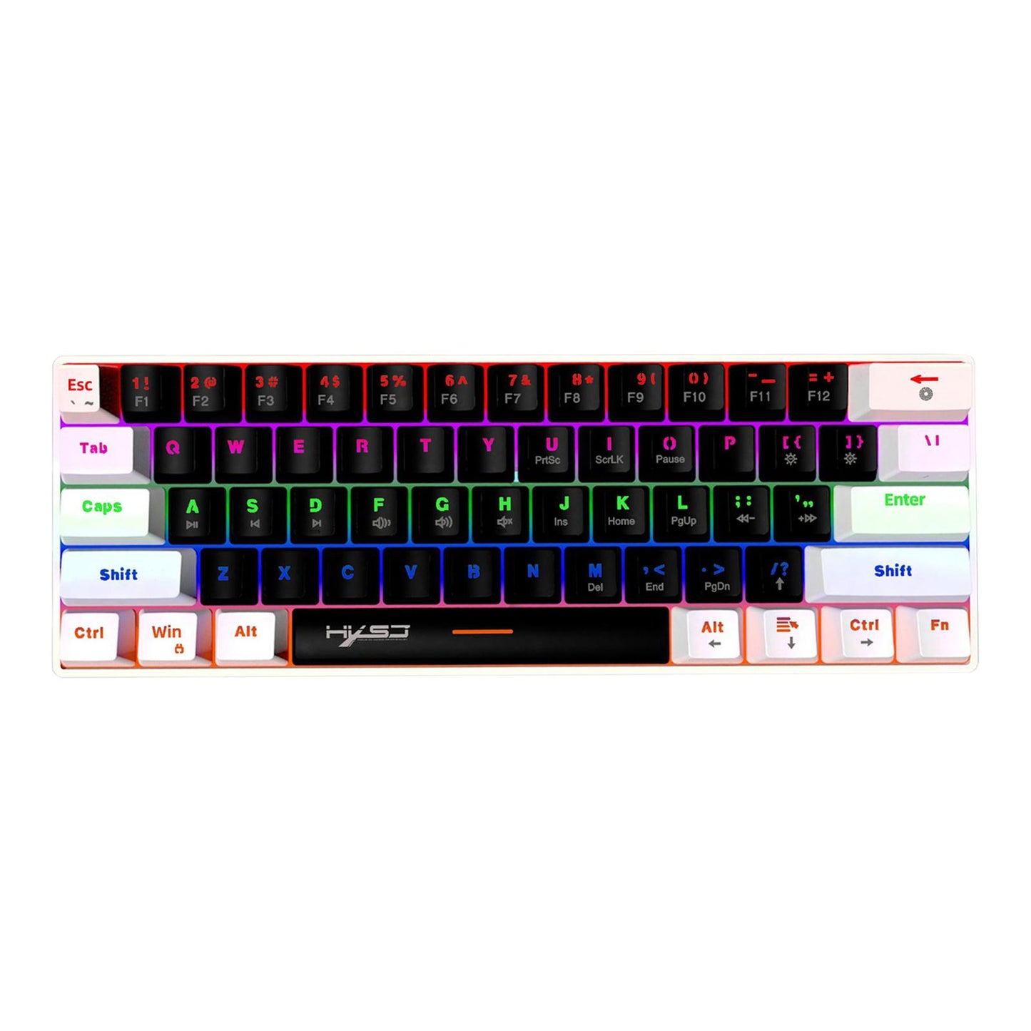 Mechanical Keyboard Mini 61 Keys Mechanical Axis Light Adjustment for Office Whiteblack whitecase