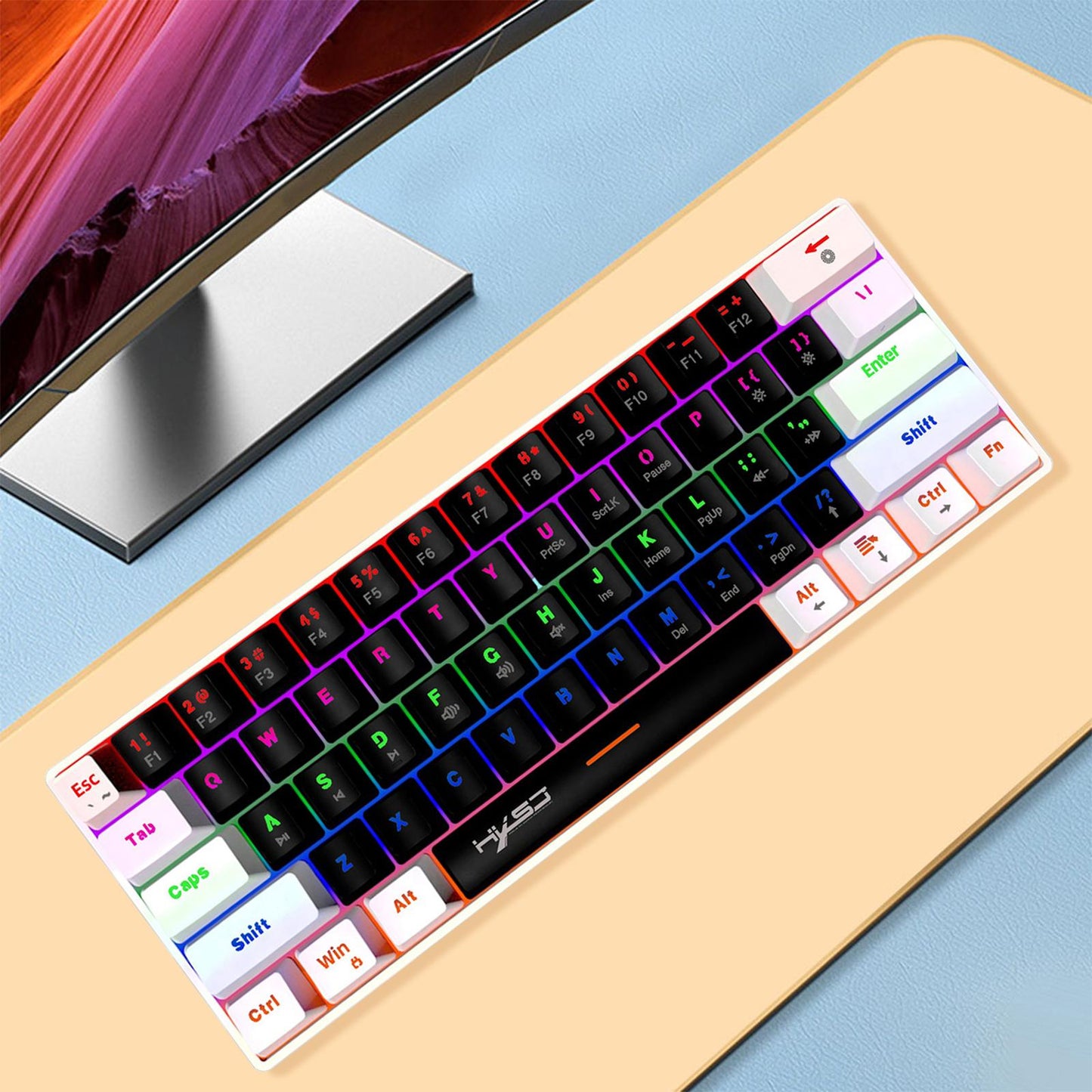 Mechanical Keyboard Mini 61 Keys Mechanical Axis Light Adjustment for Office Whiteblack whitecase