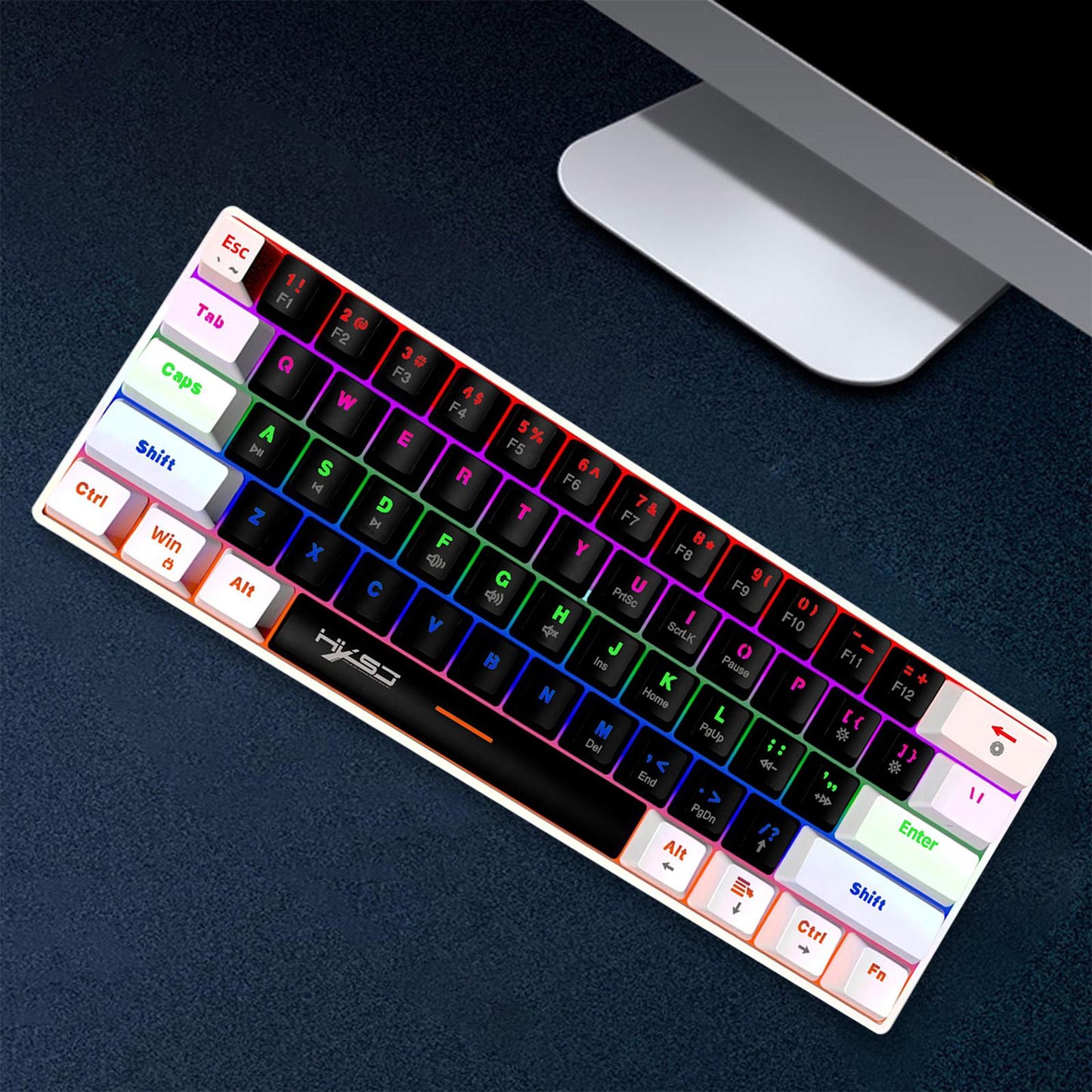 Mechanical Keyboard Mini 61 Keys Mechanical Axis Light Adjustment for Office Whiteblack whitecase