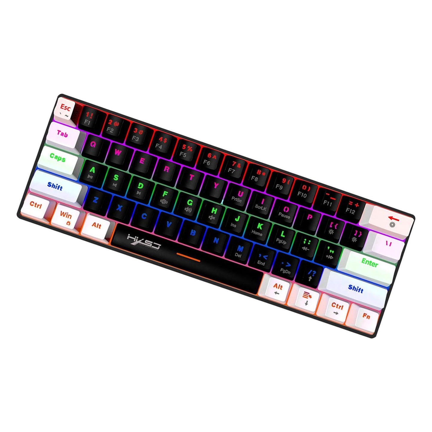 Mechanical Keyboard Mini 61 Keys Mechanical Axis Light Adjustment for Office Whiteblack blackcase