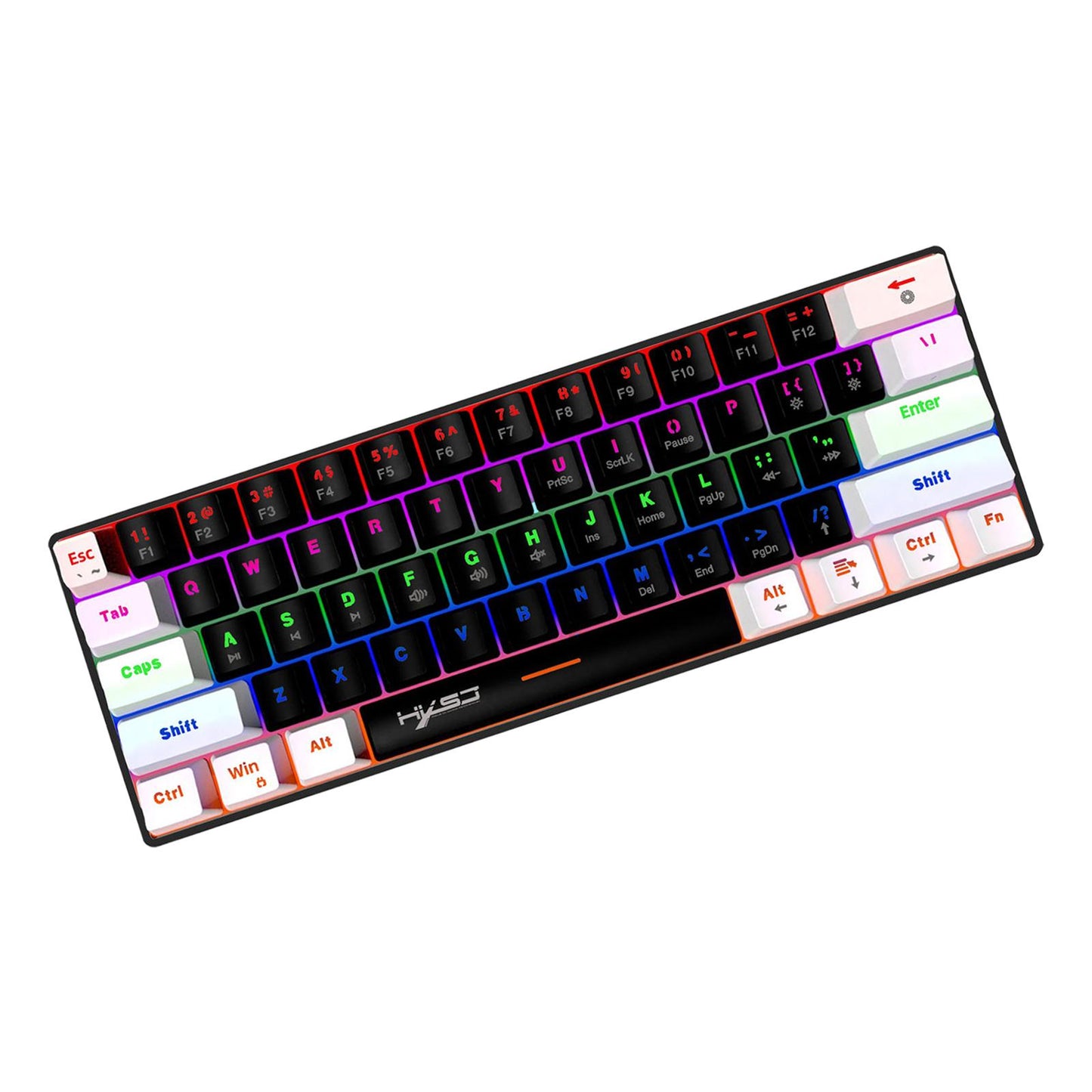 Mechanical Keyboard Mini 61 Keys Mechanical Axis Light Adjustment for Office Whiteblack blackcase