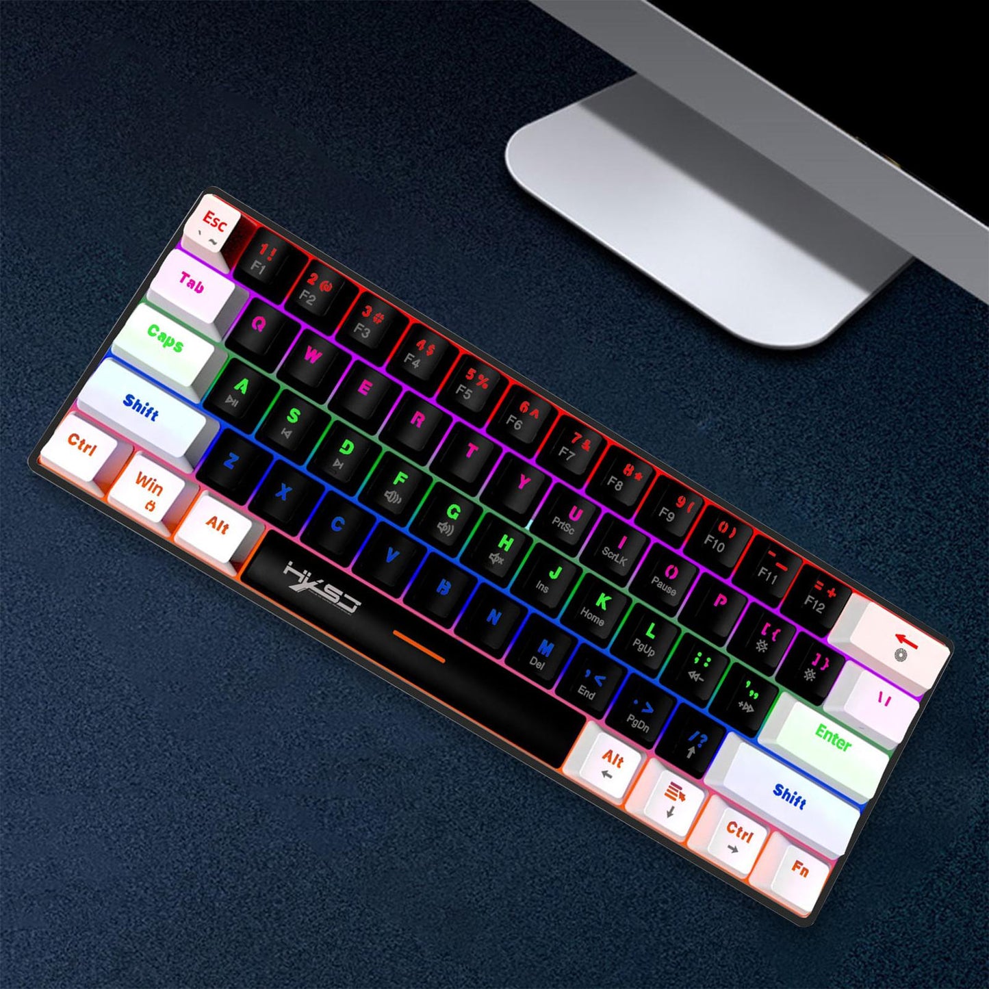 Mechanical Keyboard Mini 61 Keys Mechanical Axis Light Adjustment for Office Whiteblack blackcase