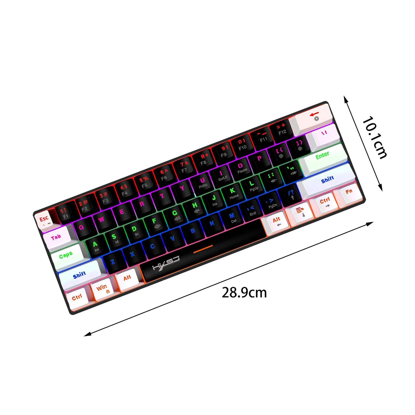 Mechanical Keyboard Mini 61 Keys Mechanical Axis Light Adjustment for Office Whiteblack blackcase