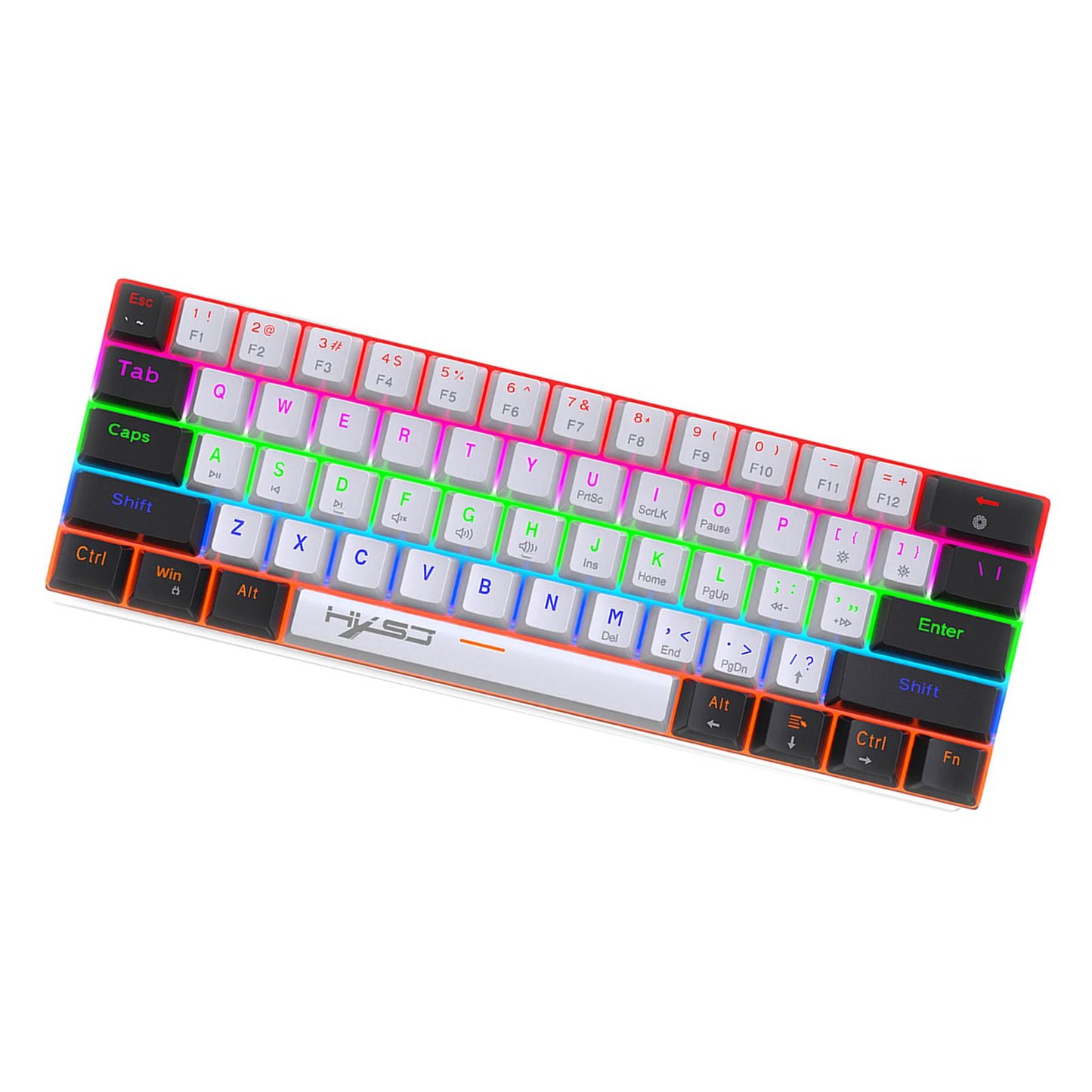 Mechanical Keyboard Mini 61 Keys Mechanical Axis Light Adjustment for Office Blackwhite whitecase